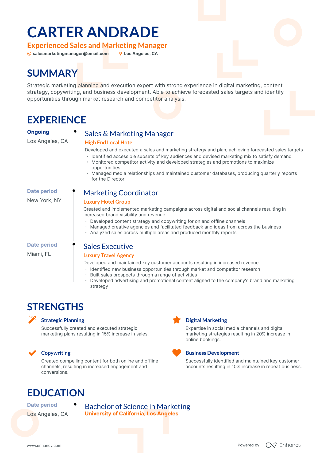 Timeline Sales And Marketing Manager Resume Template