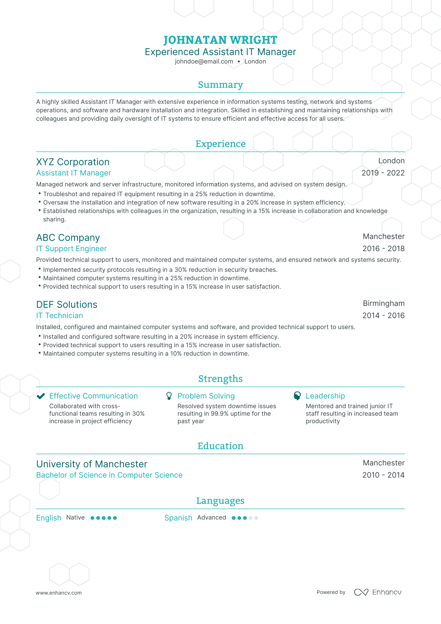 Traditional Assistant IT Manager Resume Template