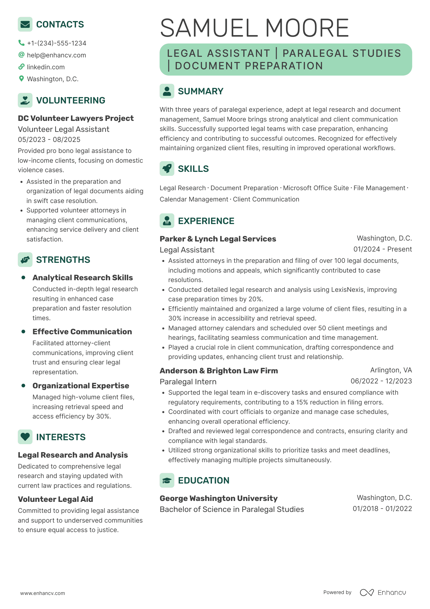 A resume example of a Legal Assistant Paralegal
