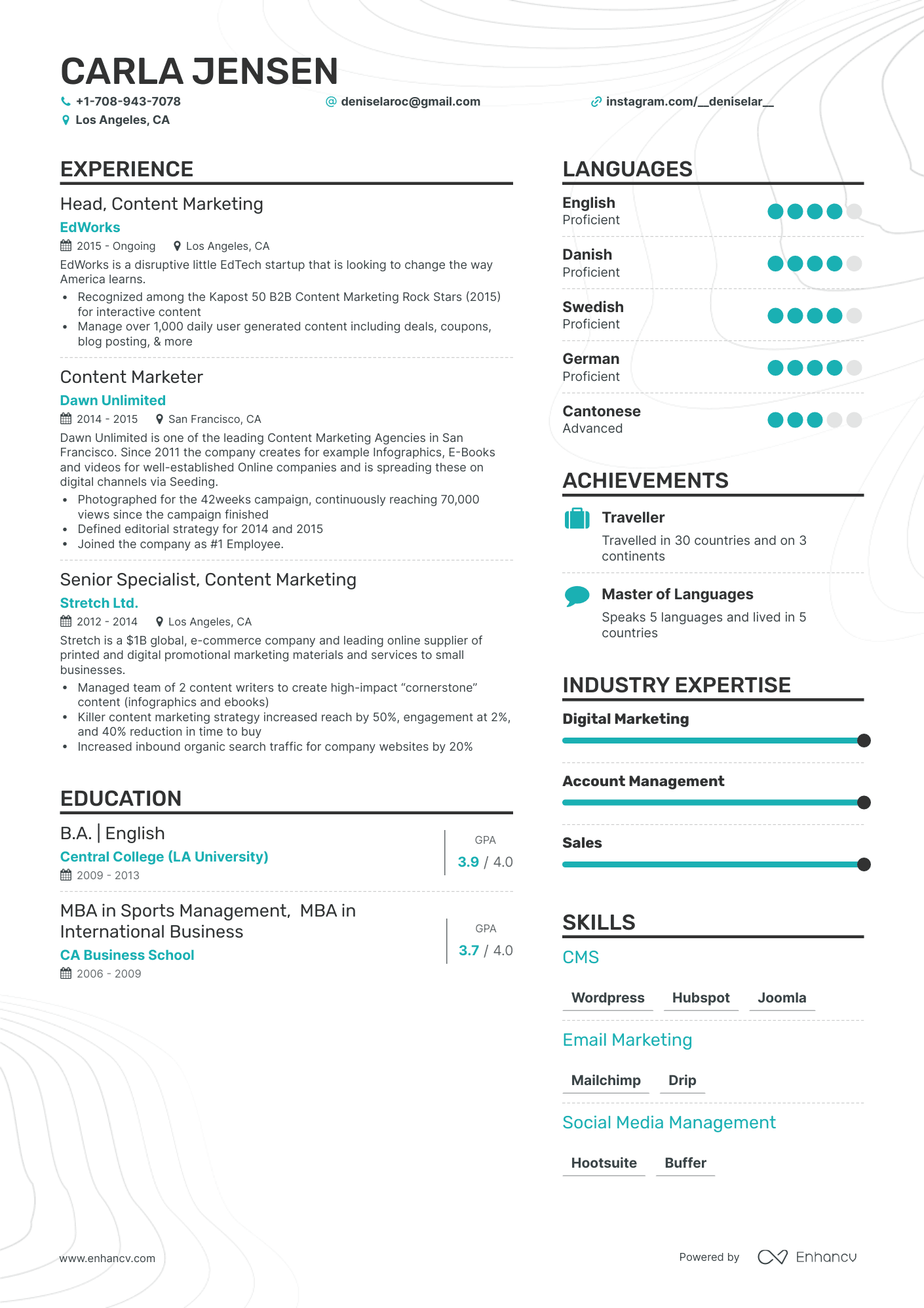 Simple Content Marketing Resume Template
