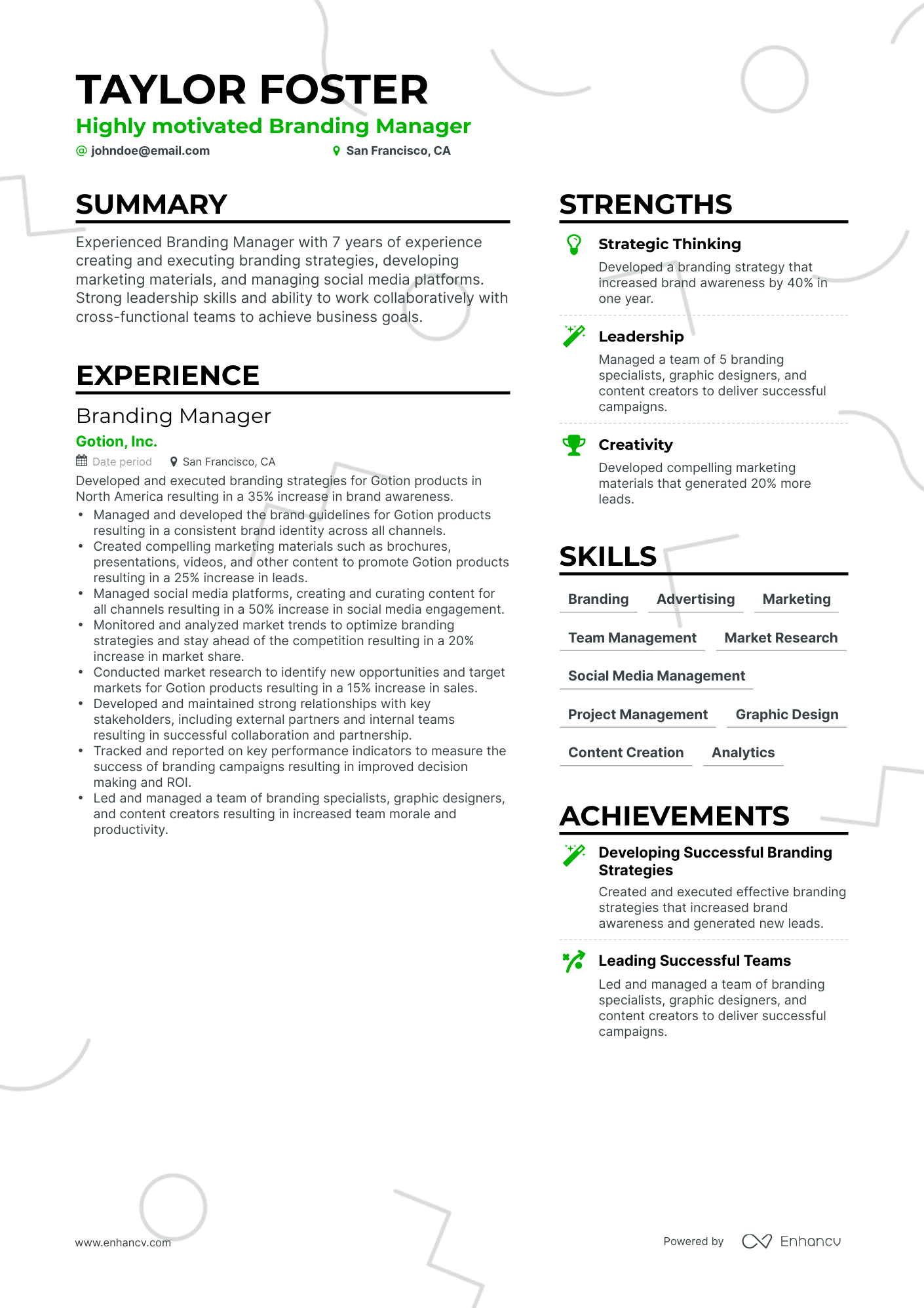 Simple Branding Manager Resume Template