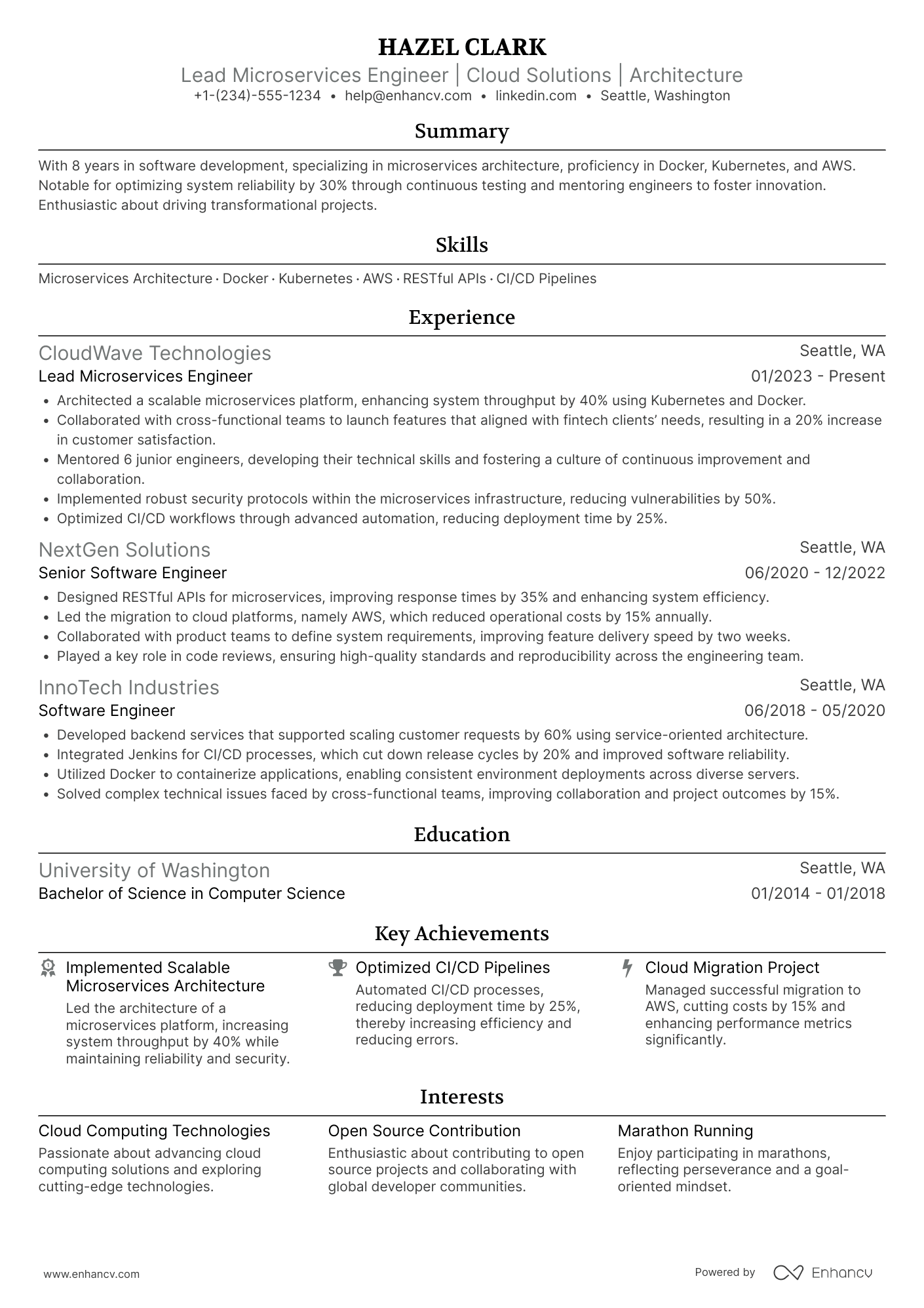 A resume example of a Lead Microservices Engineer