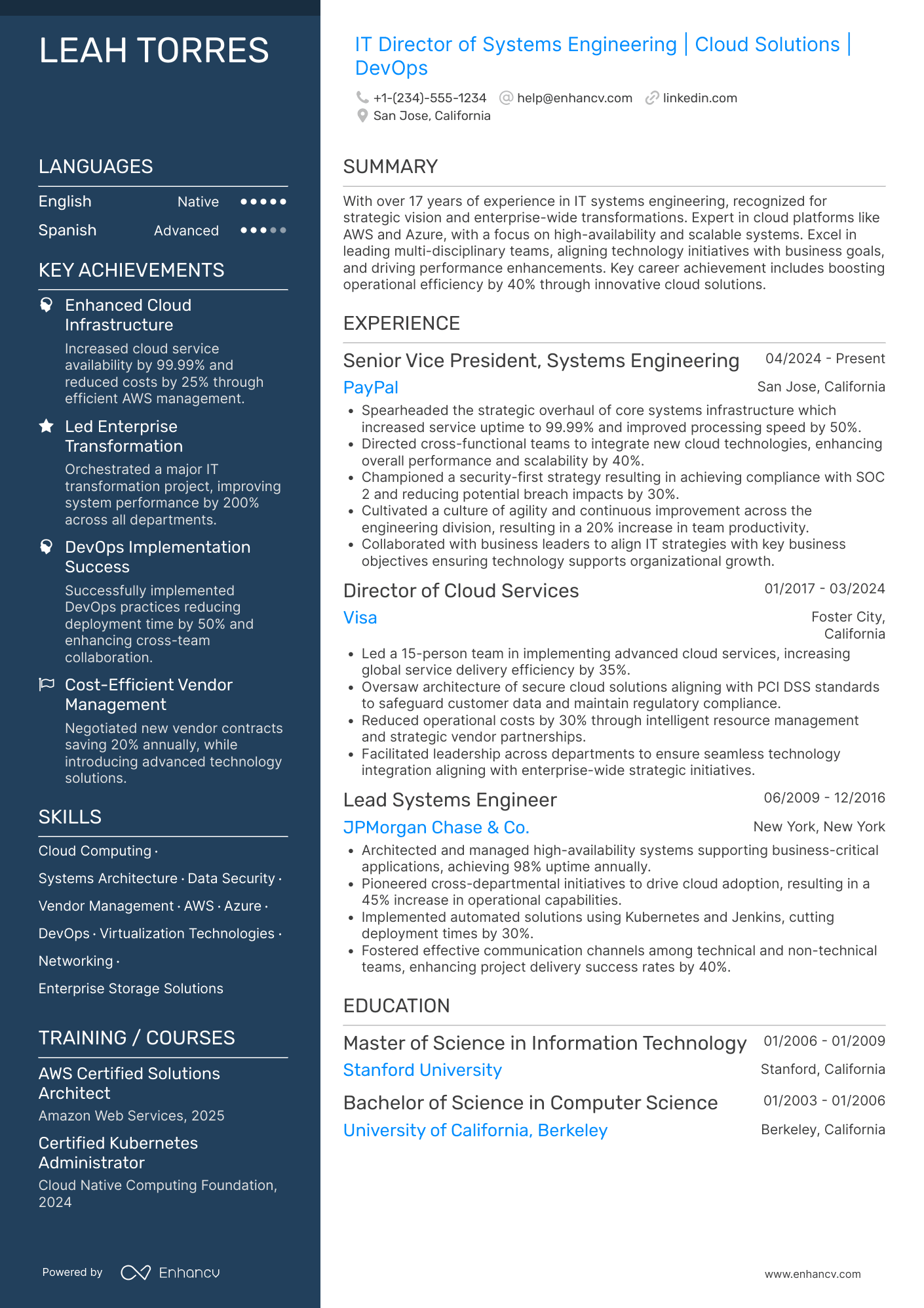 A resume example of a IT Director of Systems Engineering