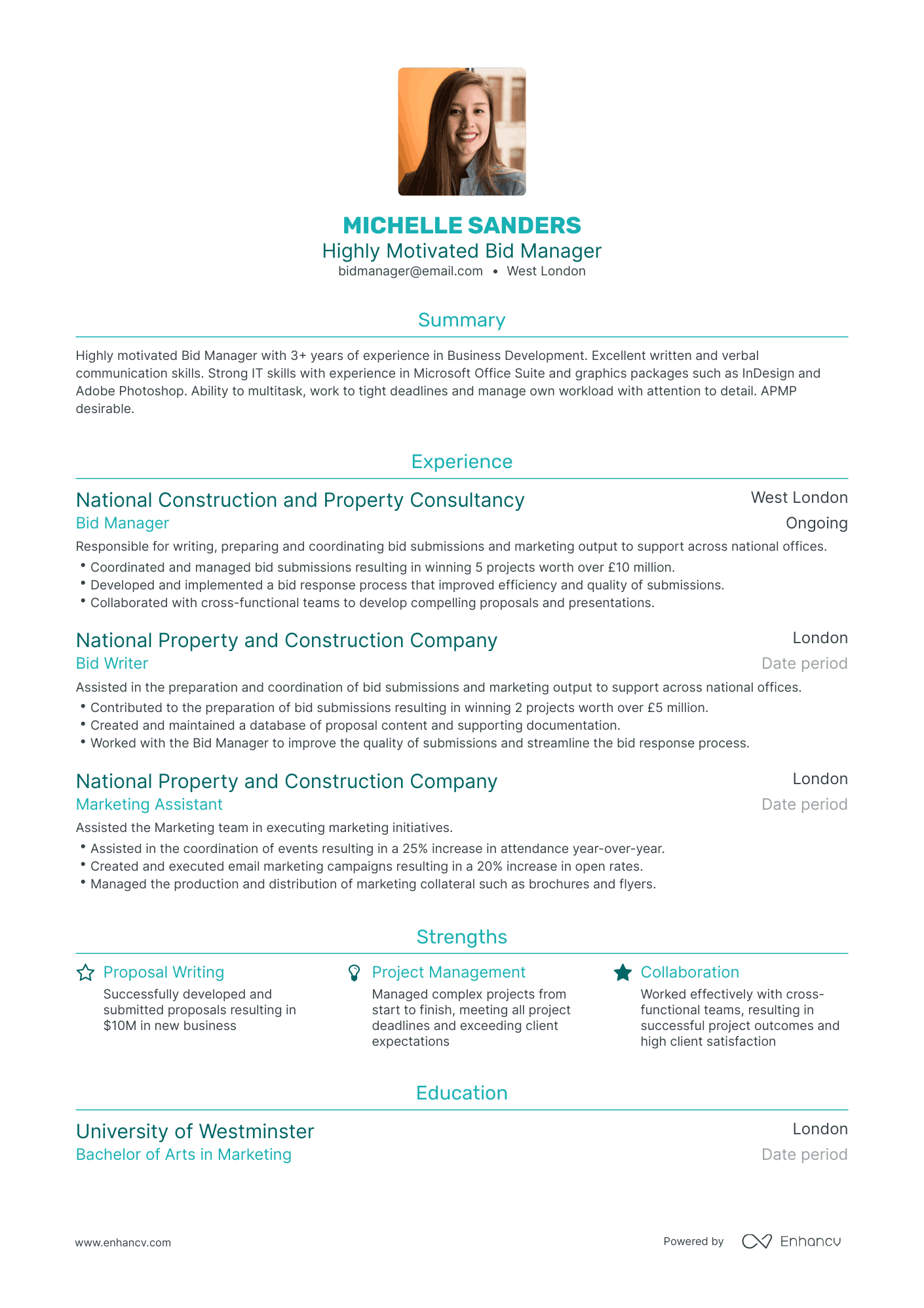 Traditional Bid Manager Resume Template