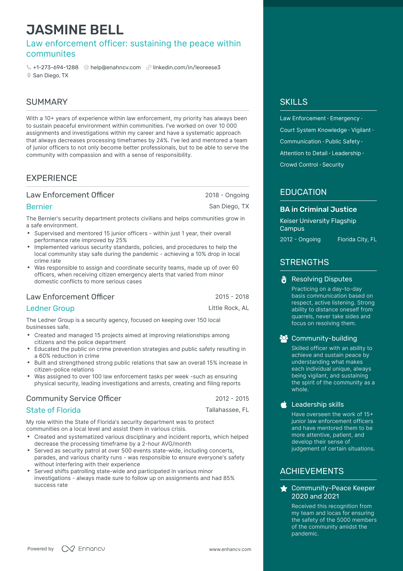 One Page Law Enforcement Resume Template
