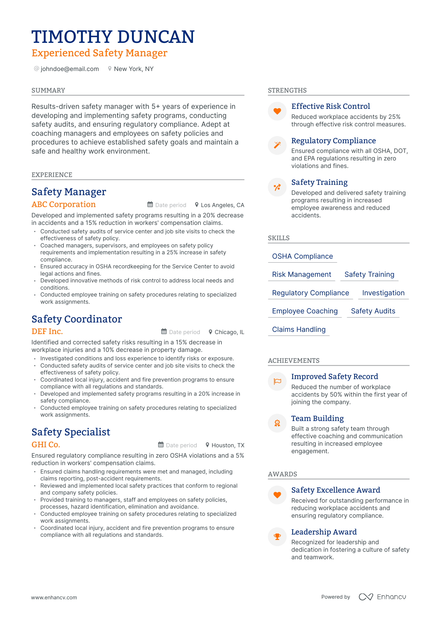 Modern Safety Manager Resume Template