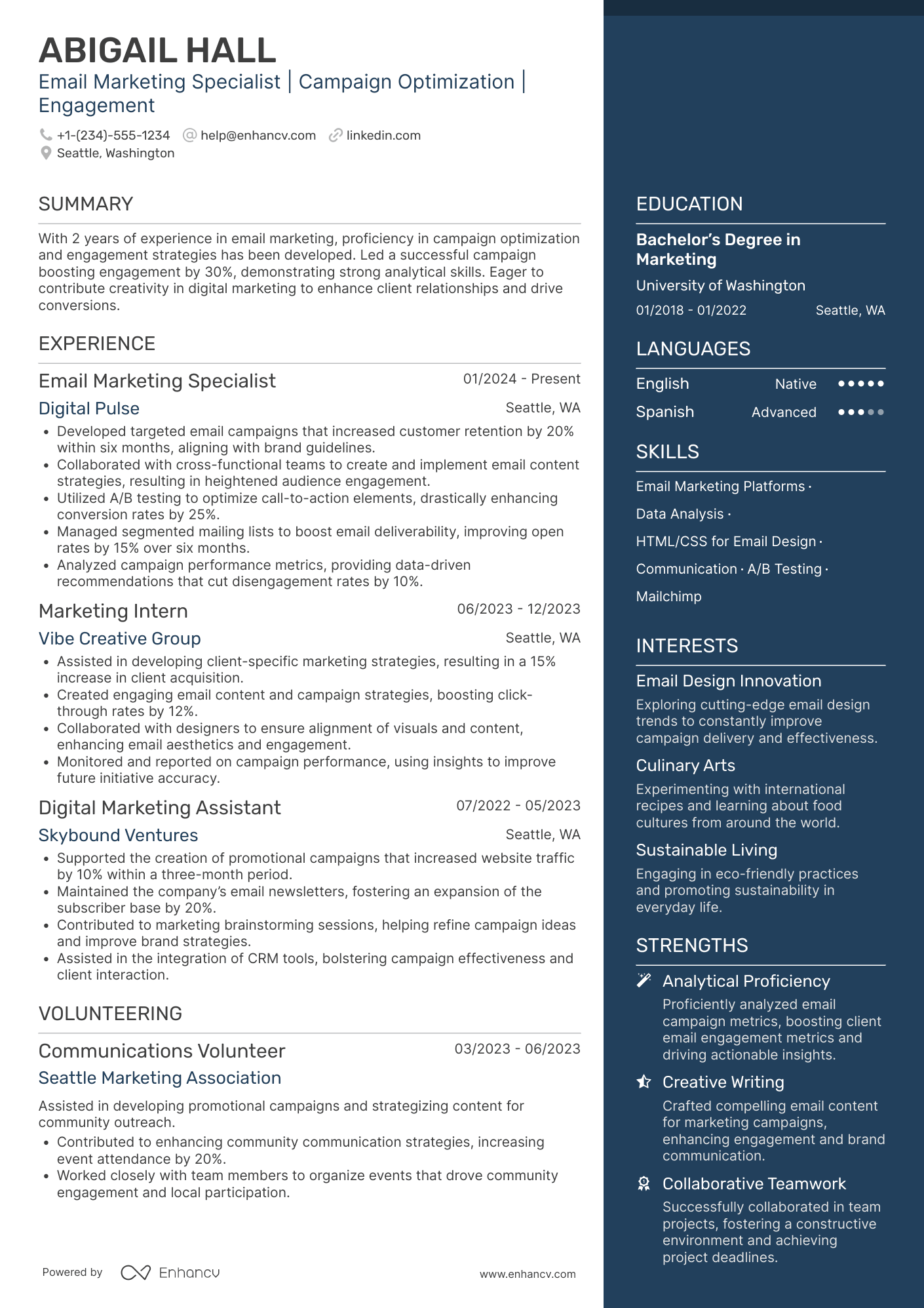 A resume example of a Email Marketing Associate