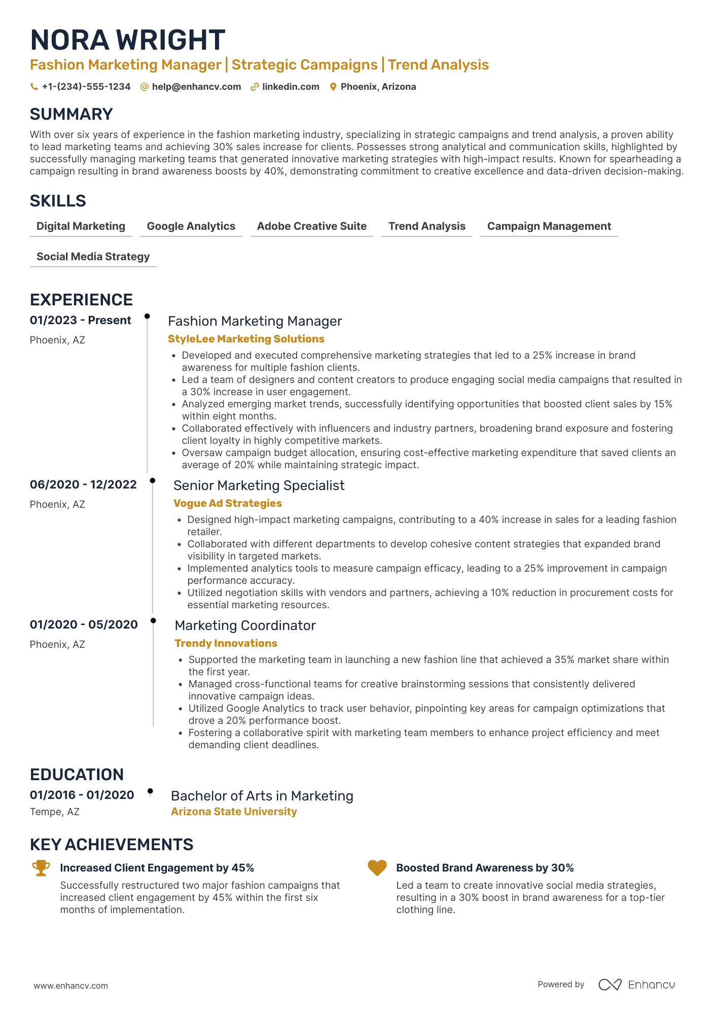 A resume example of a Fashion Marketing