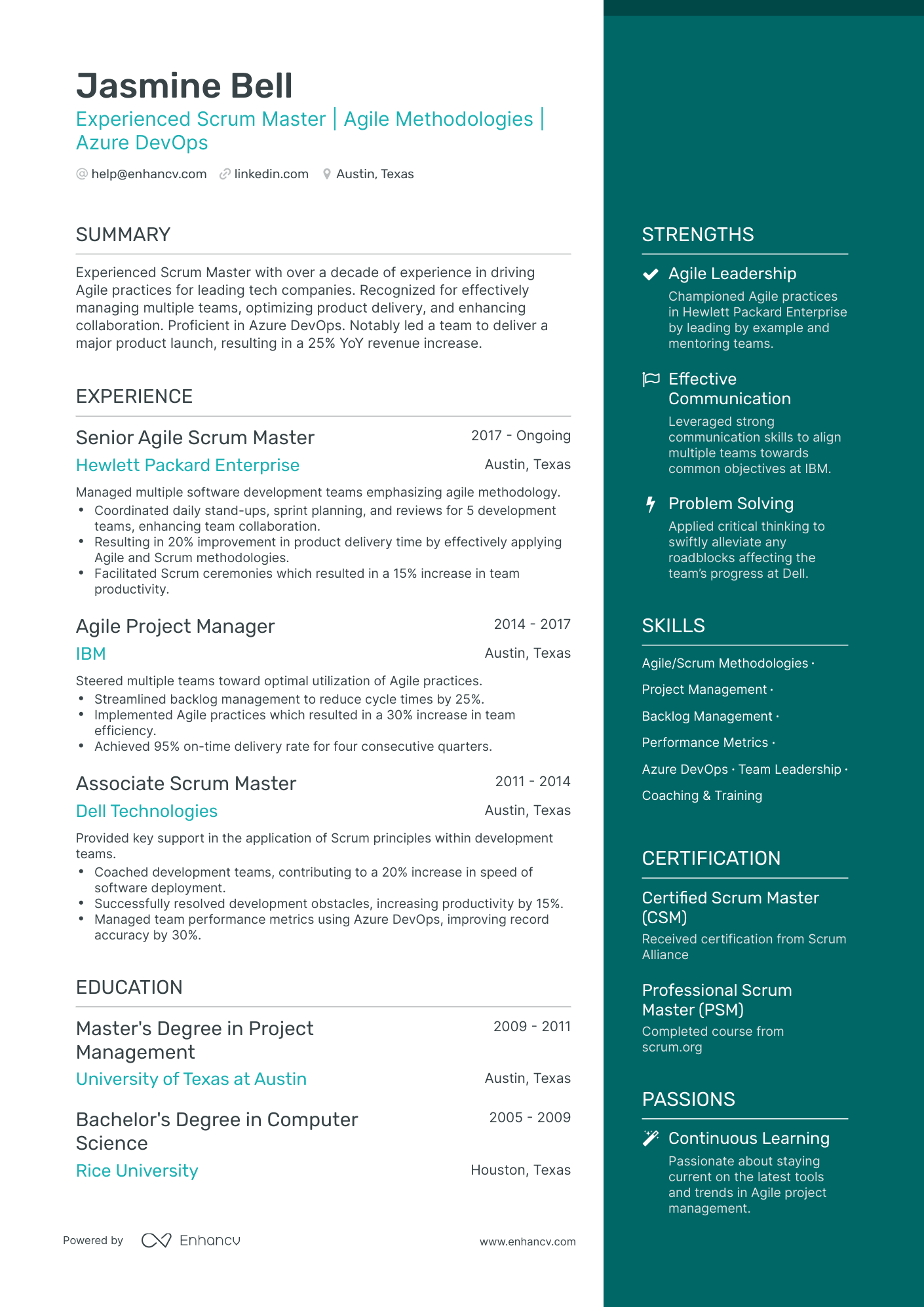 resume sample for scrum master