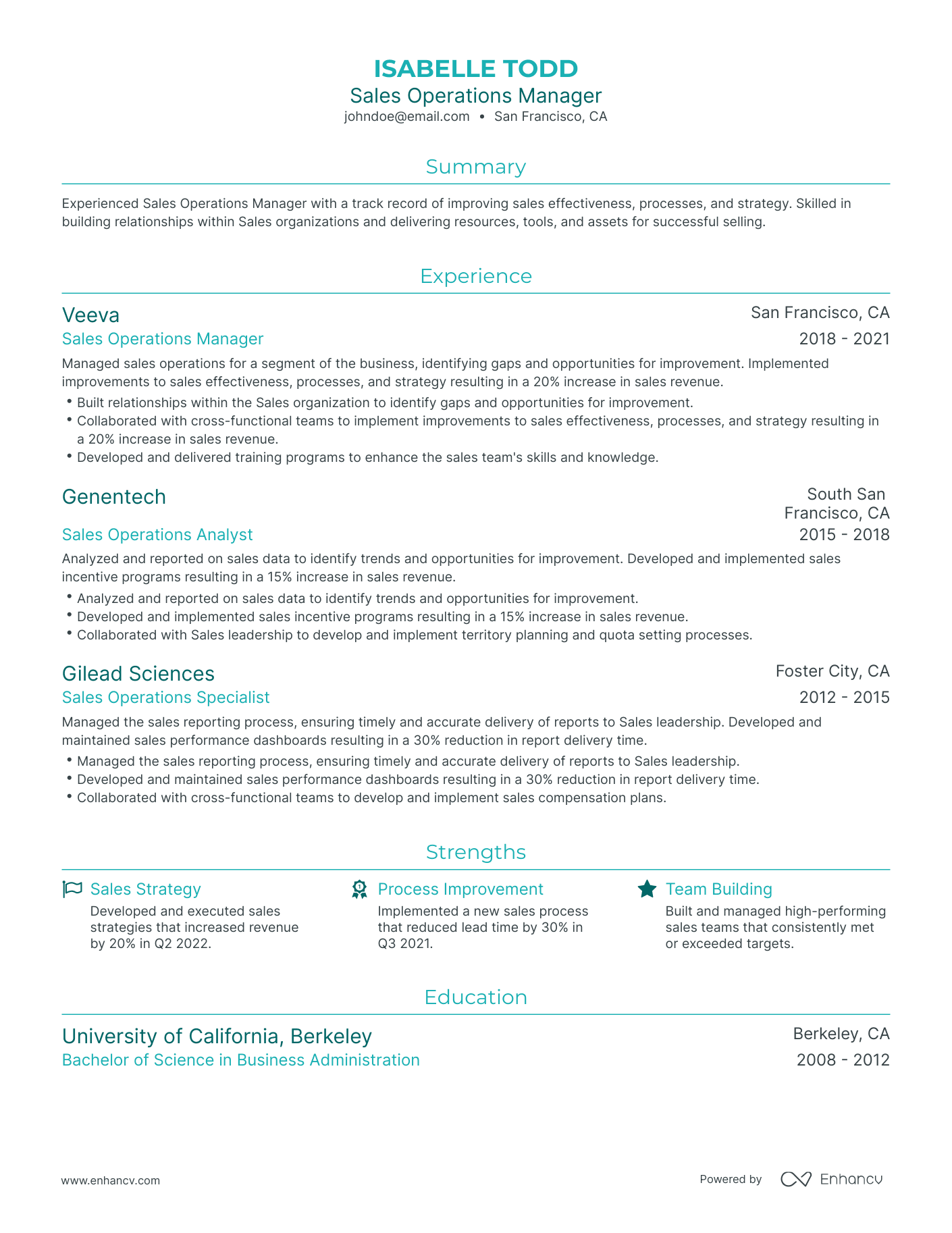 Traditional Sales Operations Manager Resume Template