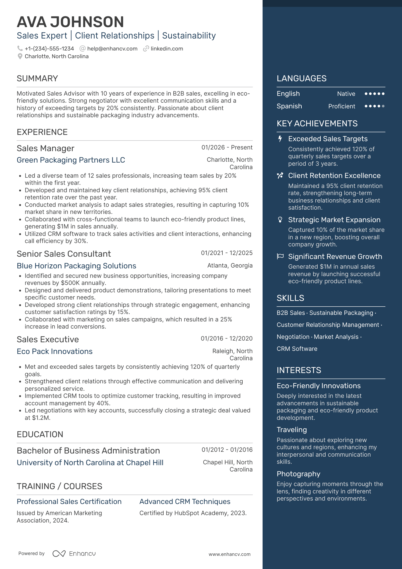 A resume example of a Sales Advisor
