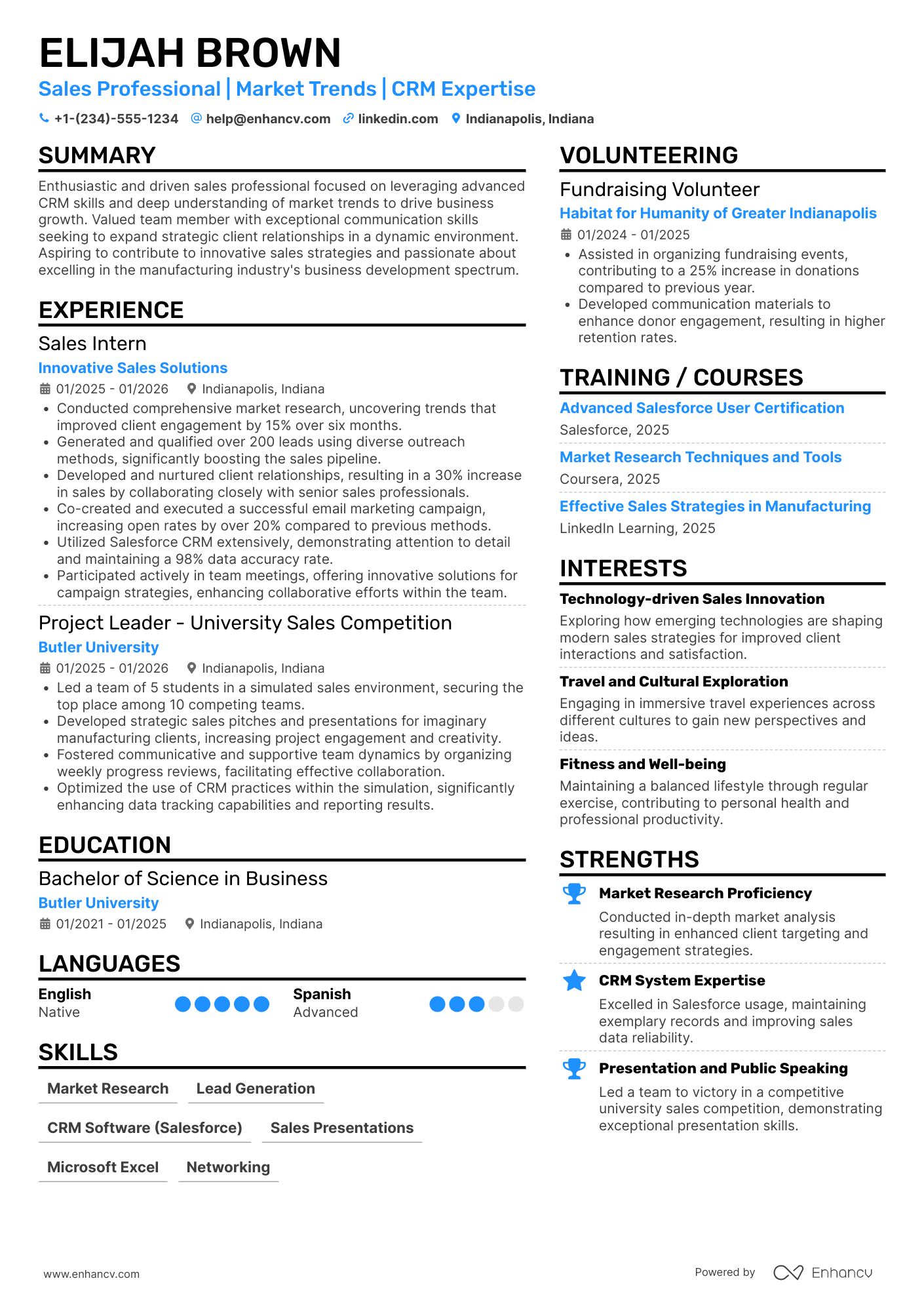 A resume example of a Entry Level Sales Professional
