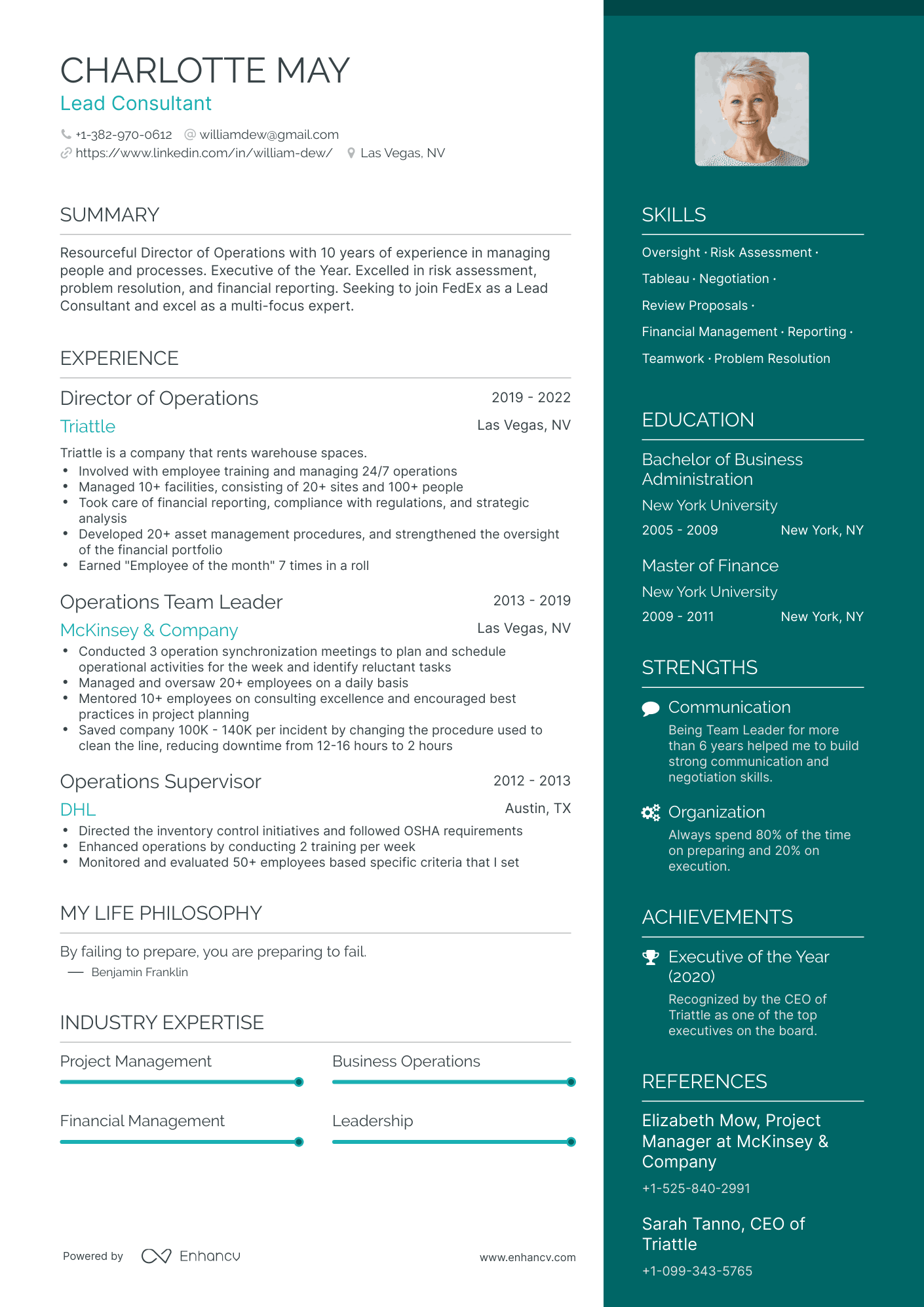 One Page FedEx Resume Template