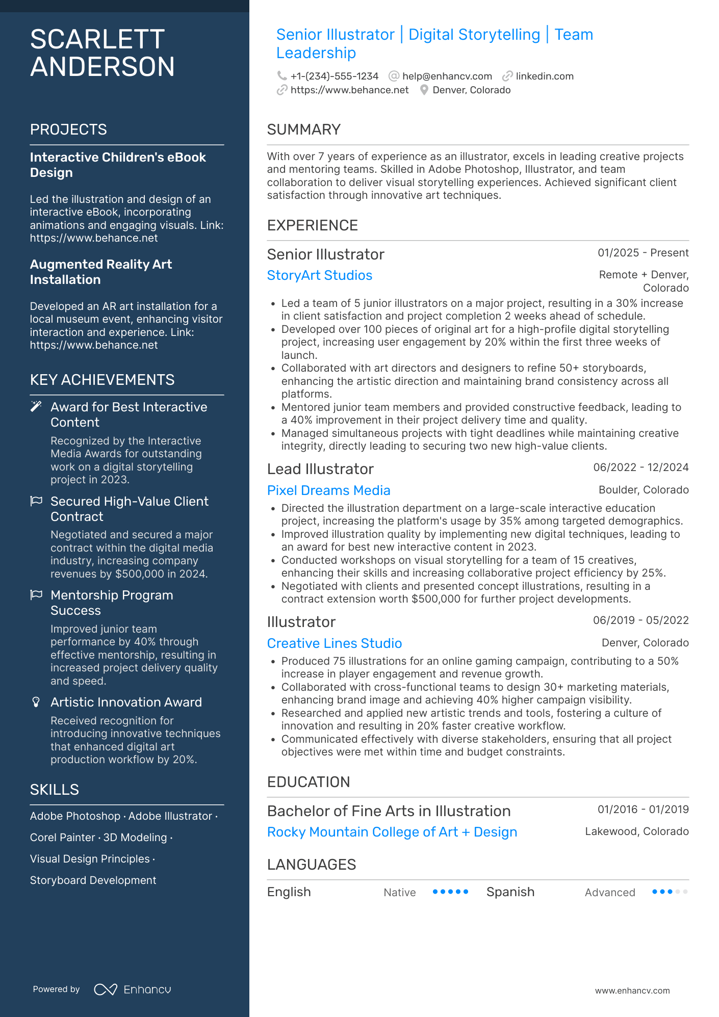 A resume example of a Senior Illustrator