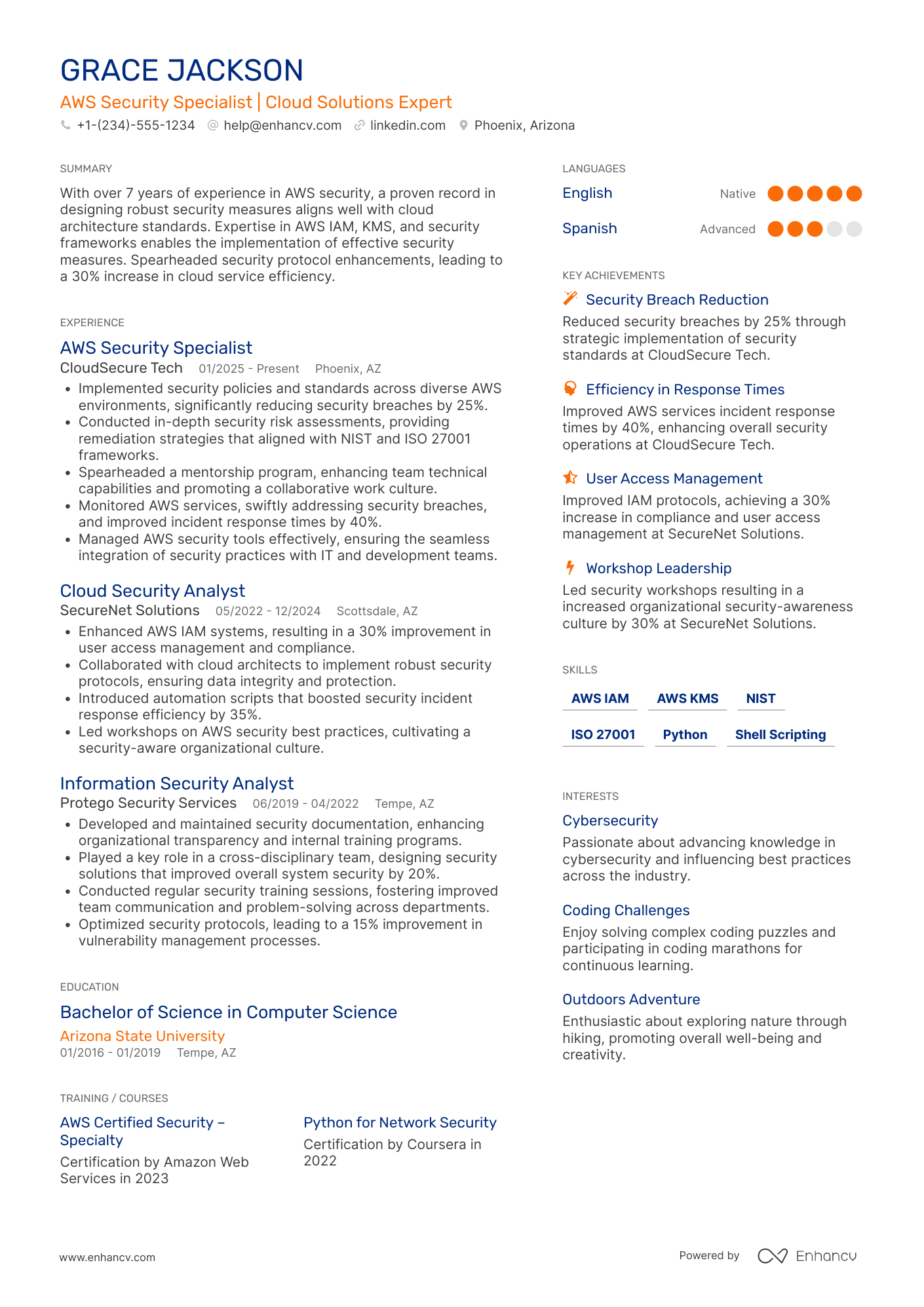 A resume example of a AWS Security Specialist