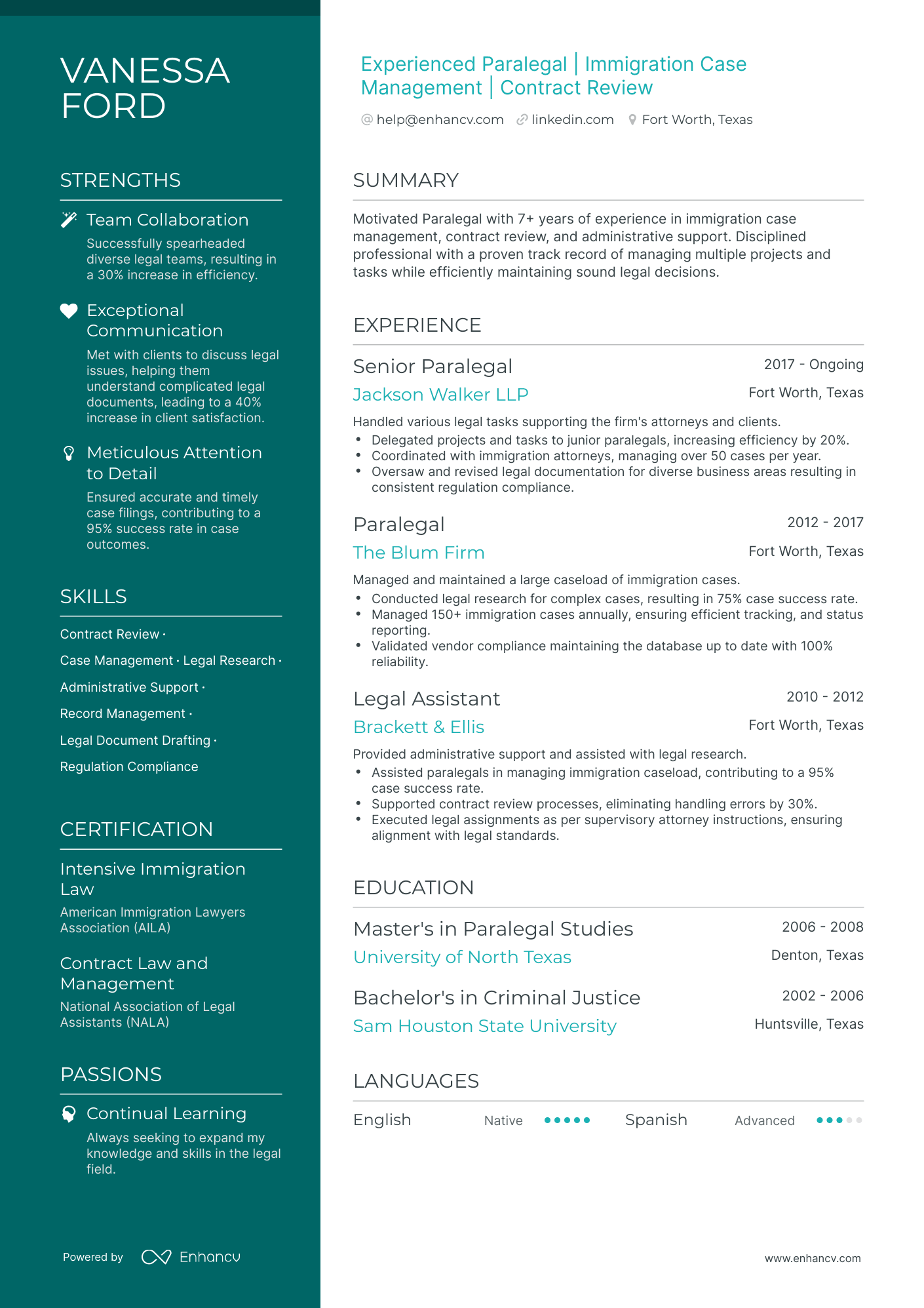 undefined Immigration Paralegal Resume Template