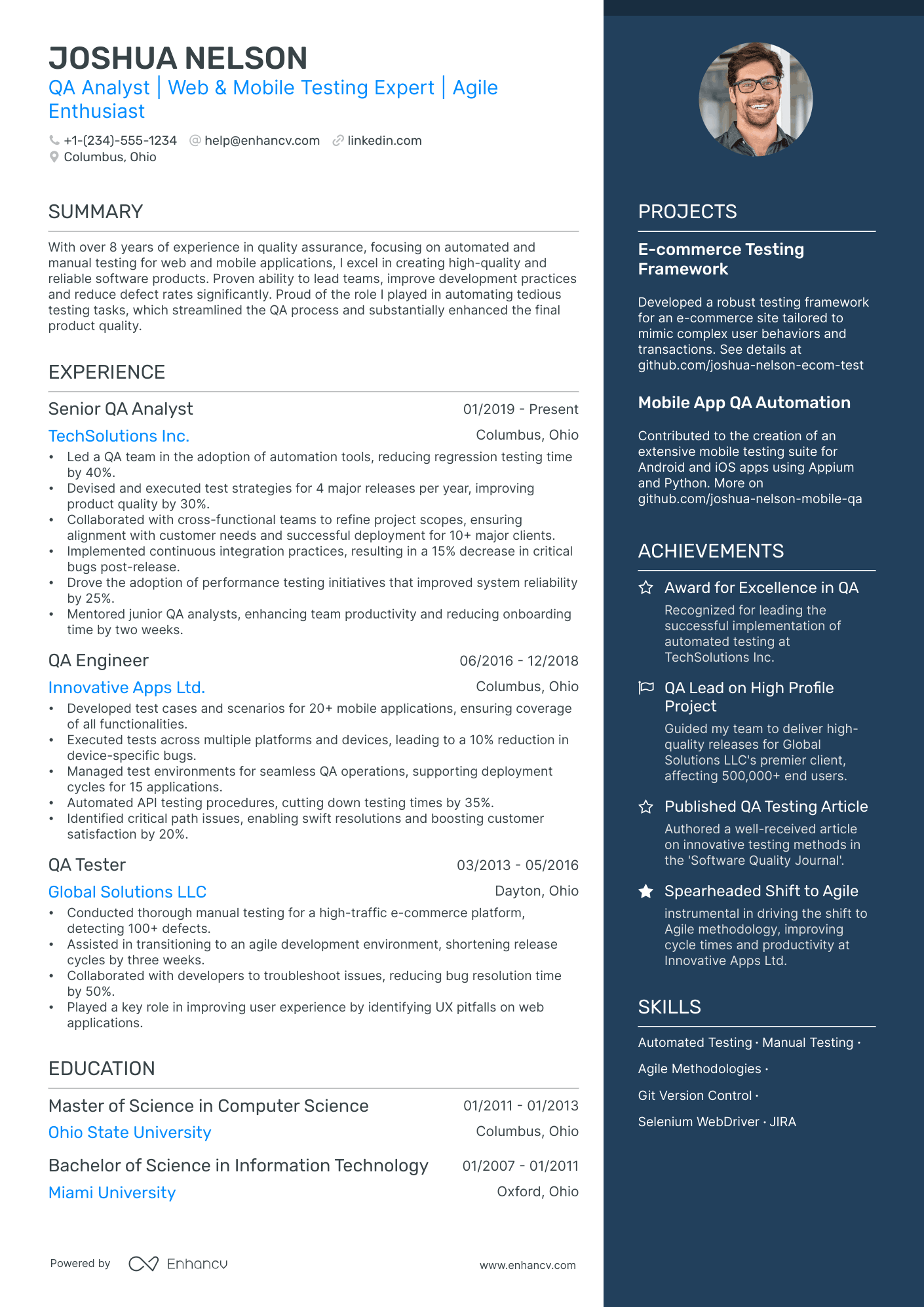 sample resume for senior qa analyst