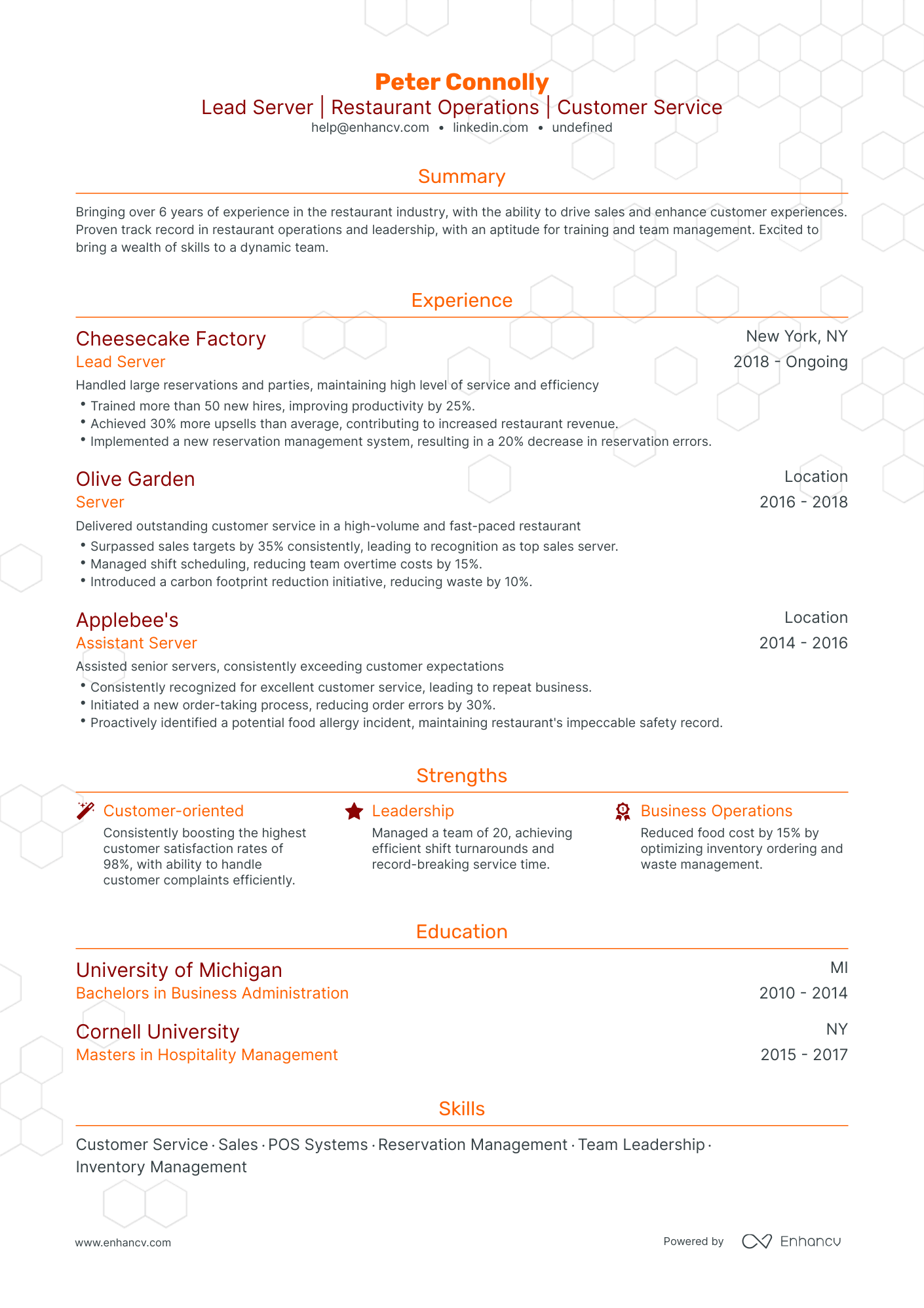 undefined Lead Server Resume Template