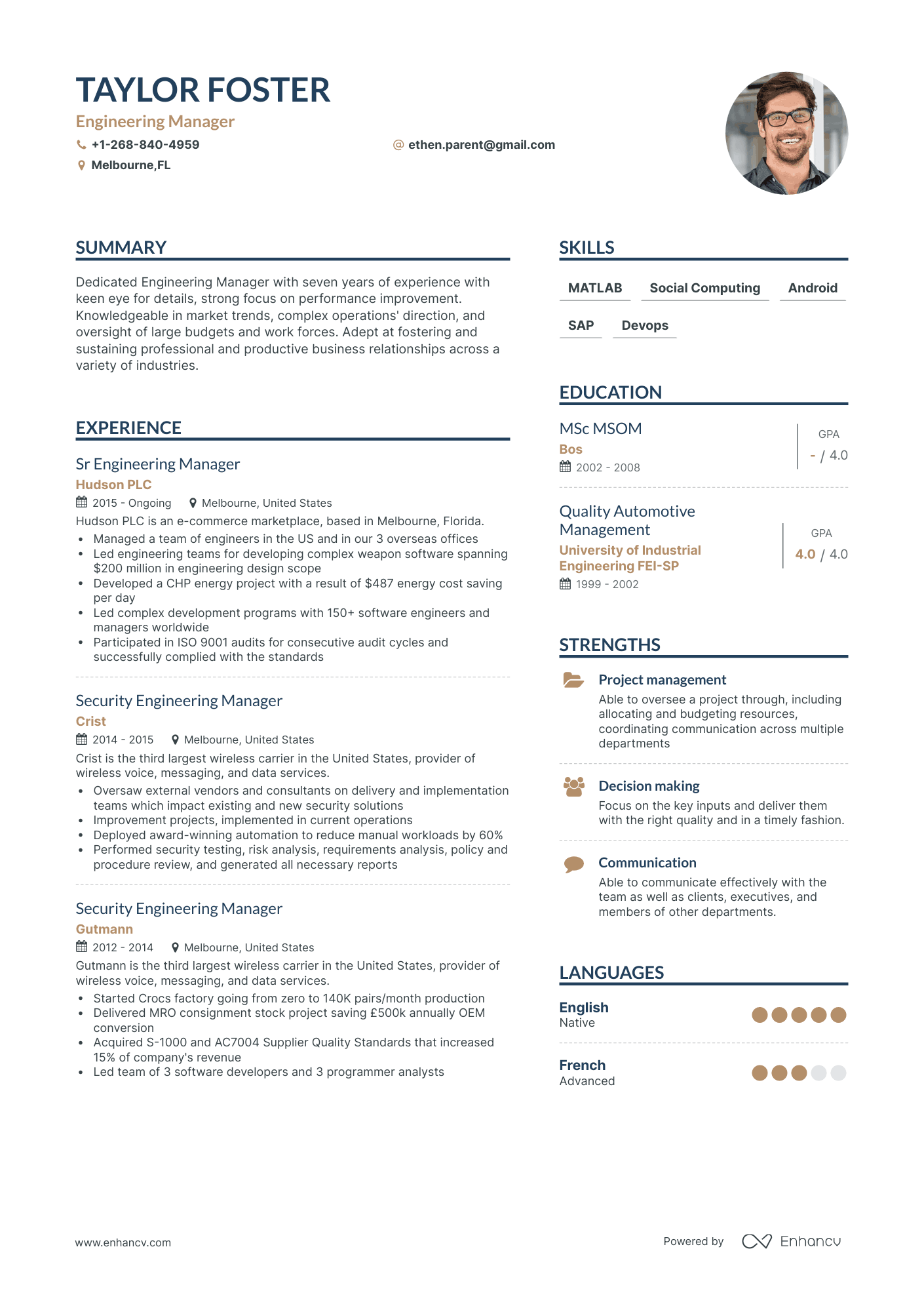 Simple Engineering Manager Resume Template