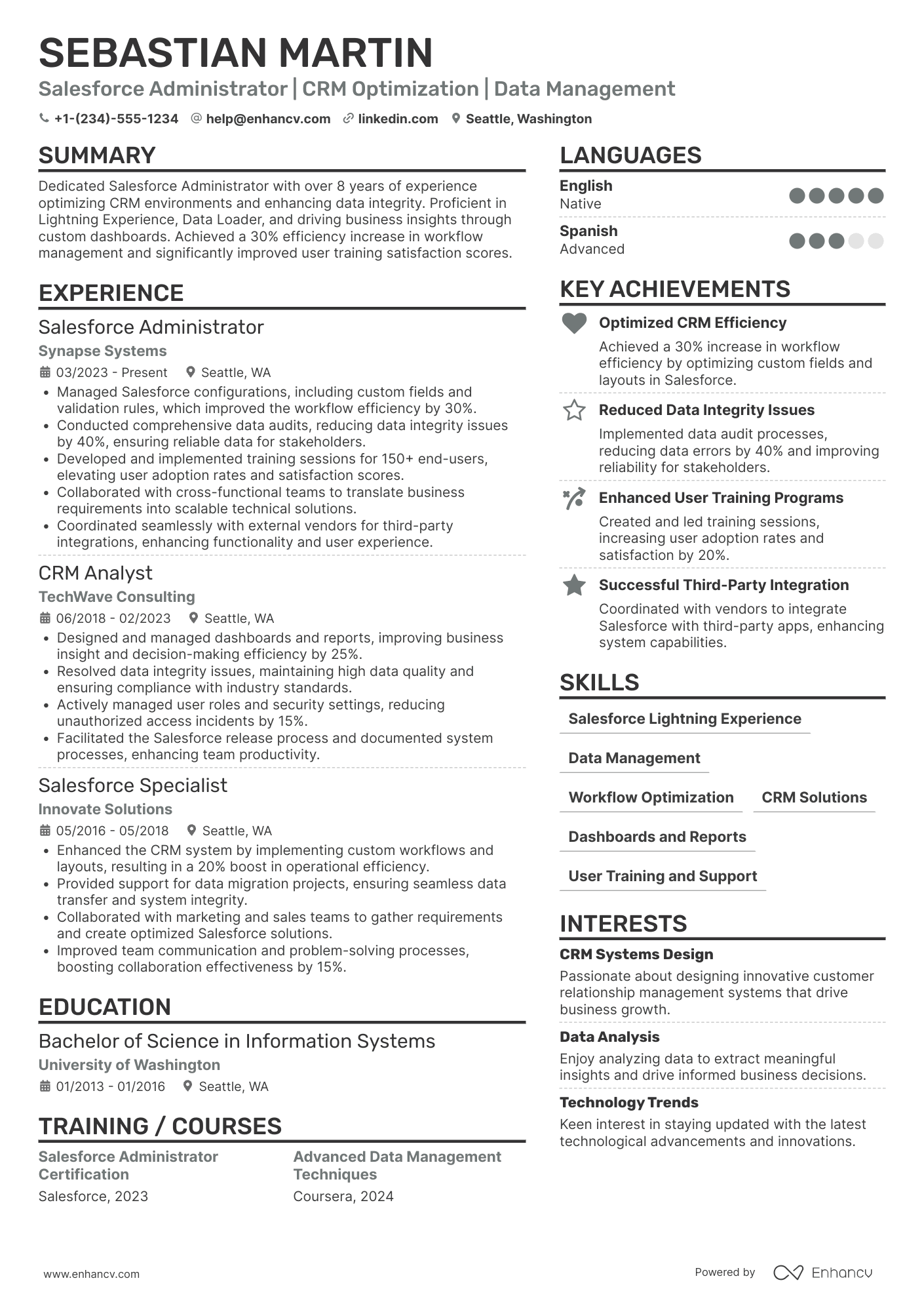 A resume example of a Salesforce Admin