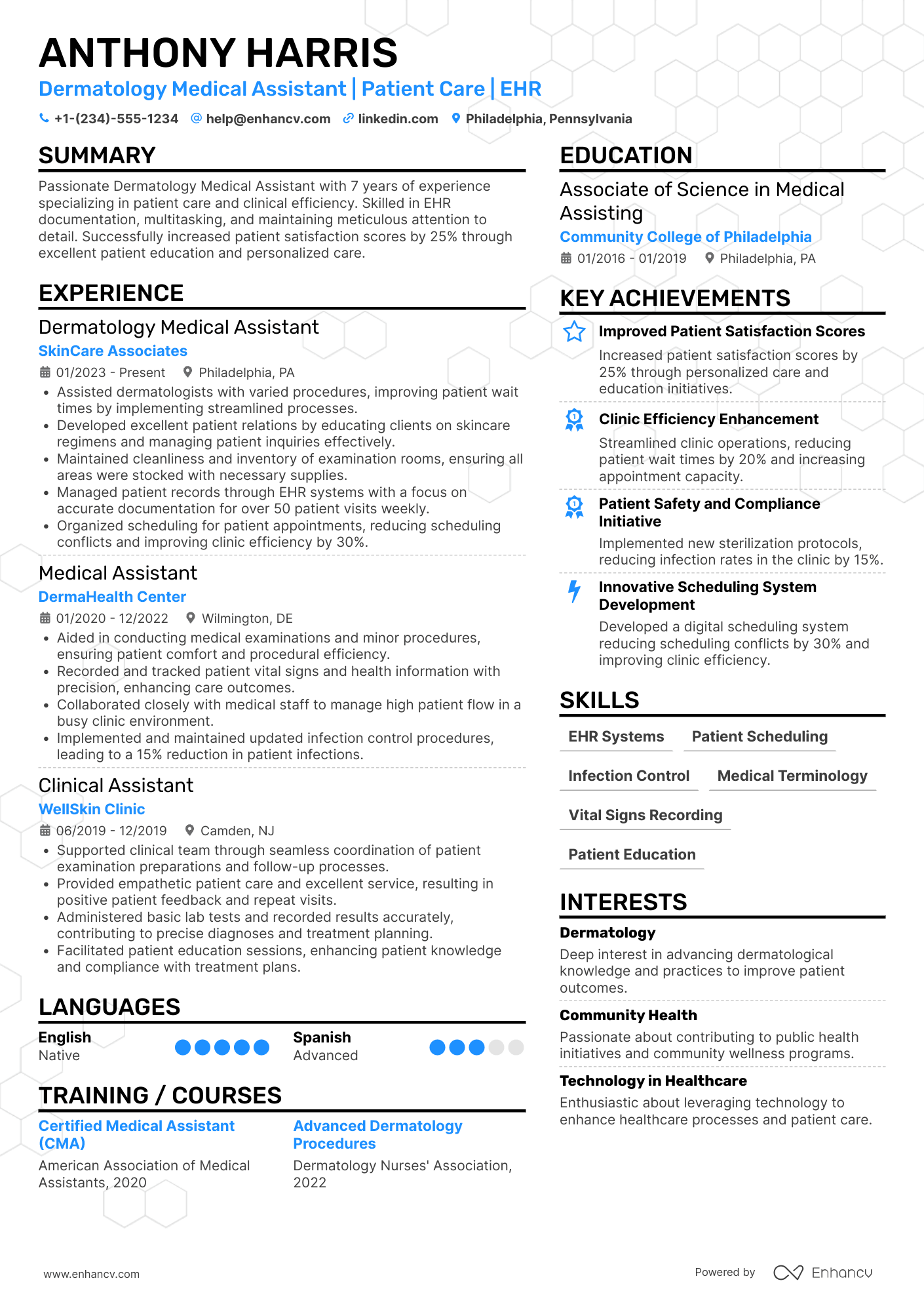 A resume example of a Dermatology Medical Assistant