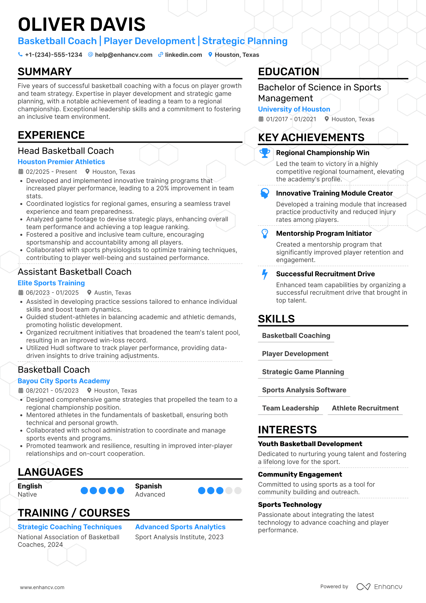 A resume example of a Women's Basketball Coach