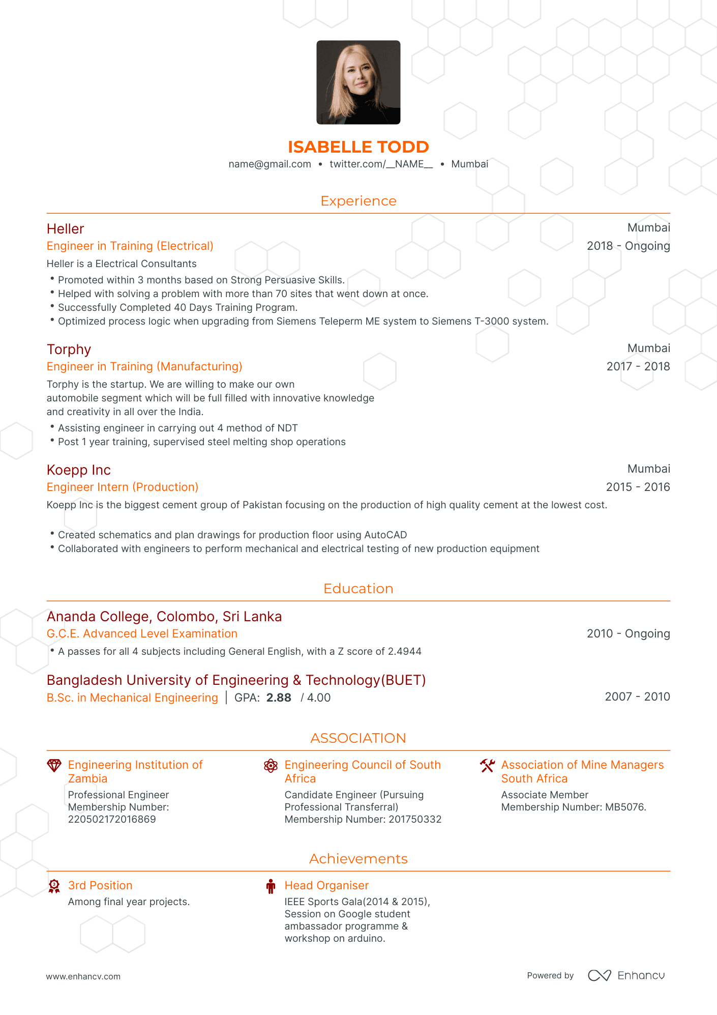 Traditional Engineer in Training Resume Template
