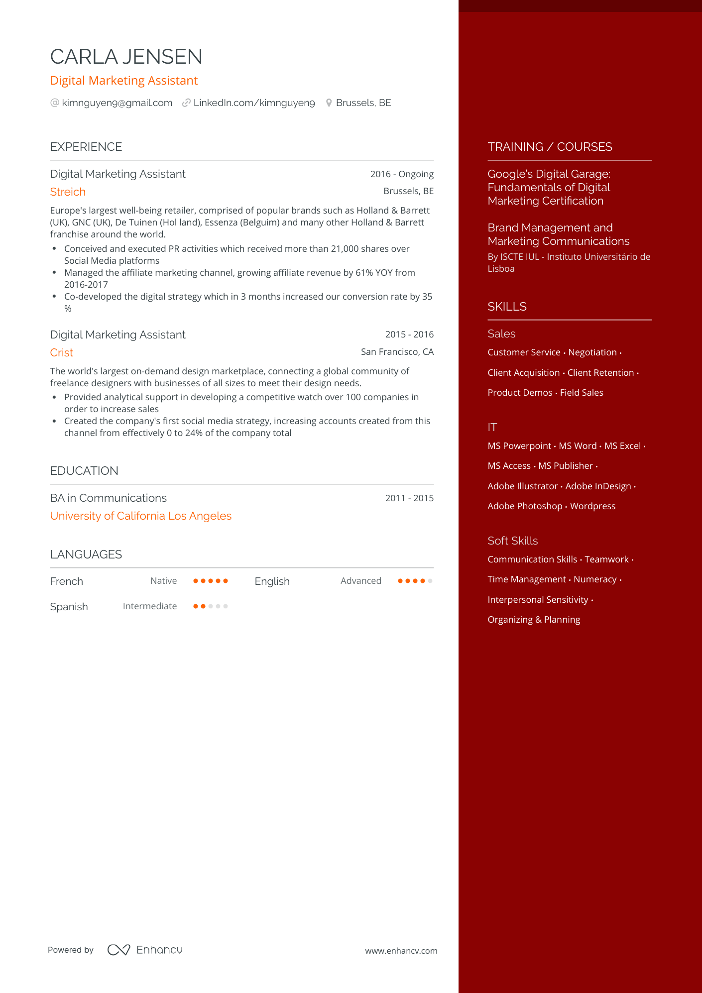 One Page Marketing Associate Resume Template
