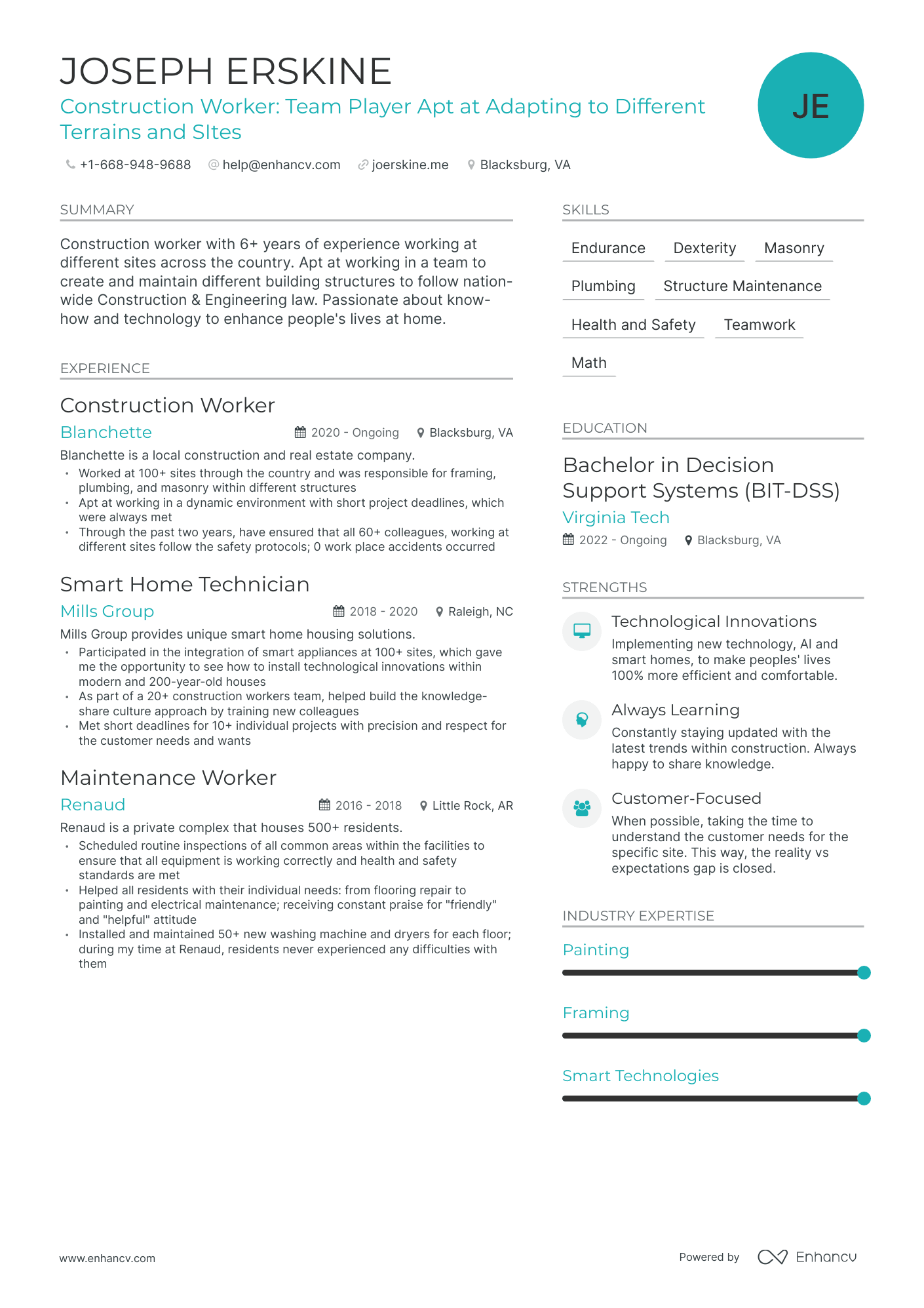 Modern Construction Office Manager Resume Template