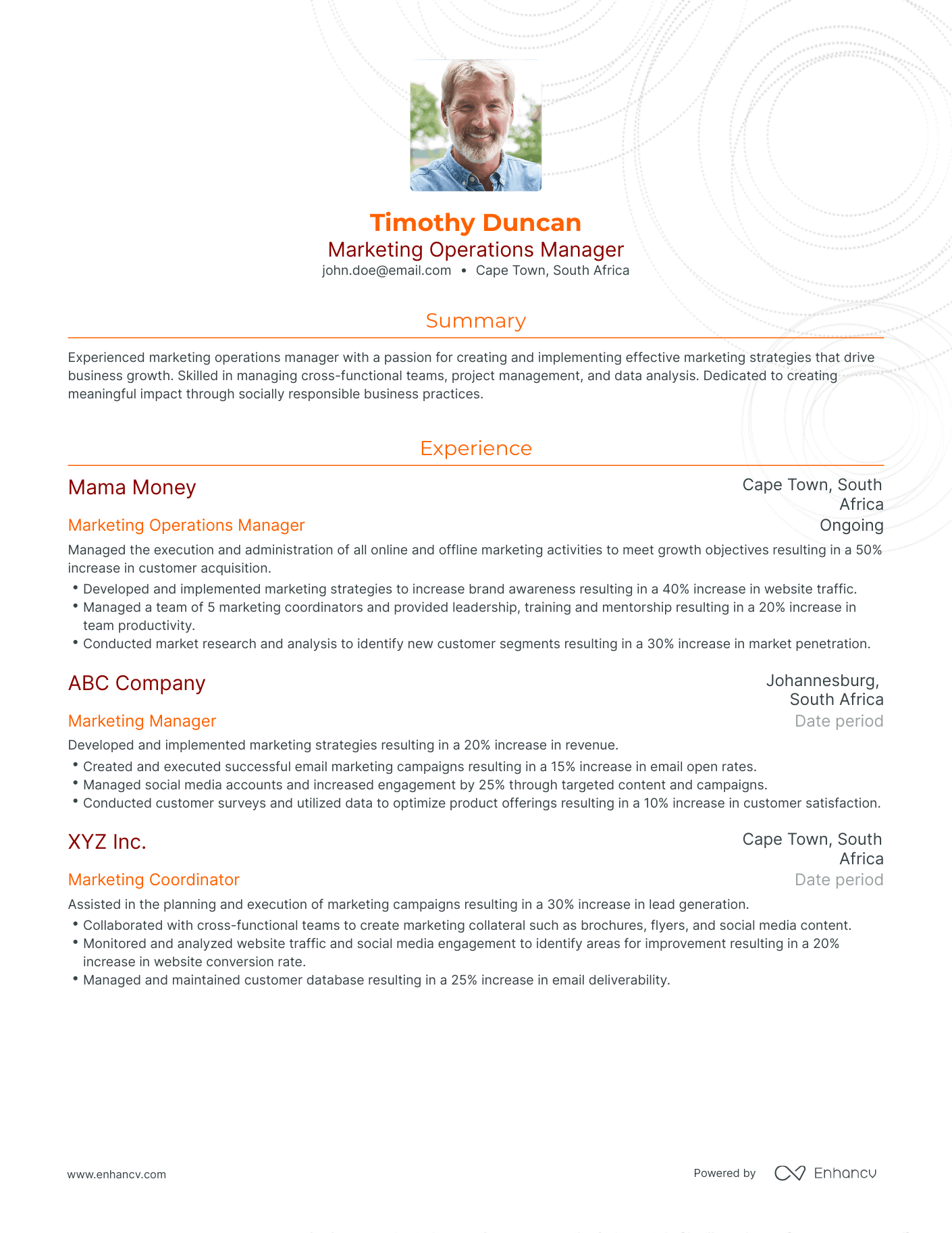 Traditional Marketing Operations Manager Resume Template