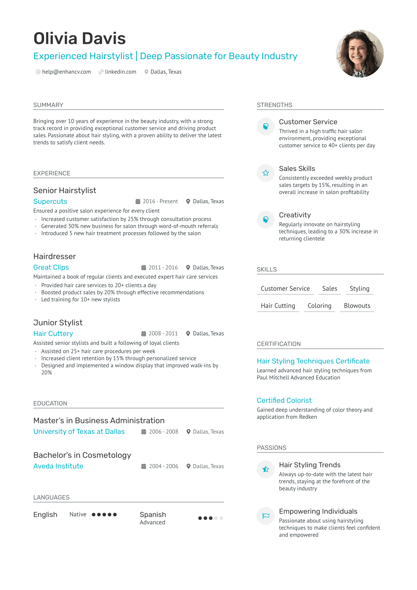 resume example for hair stylist