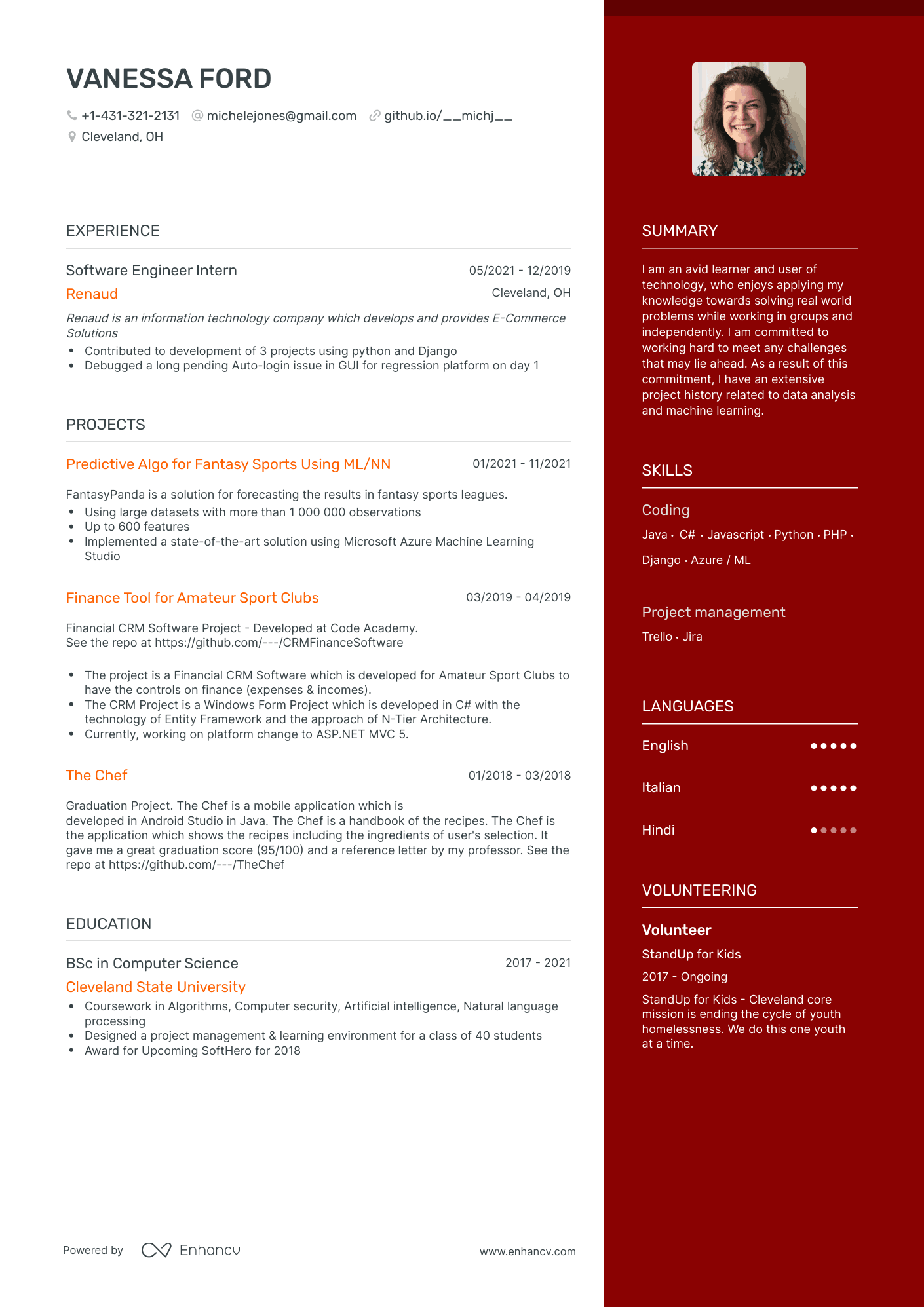 One Page Entry Level Software Engineer Resume Template