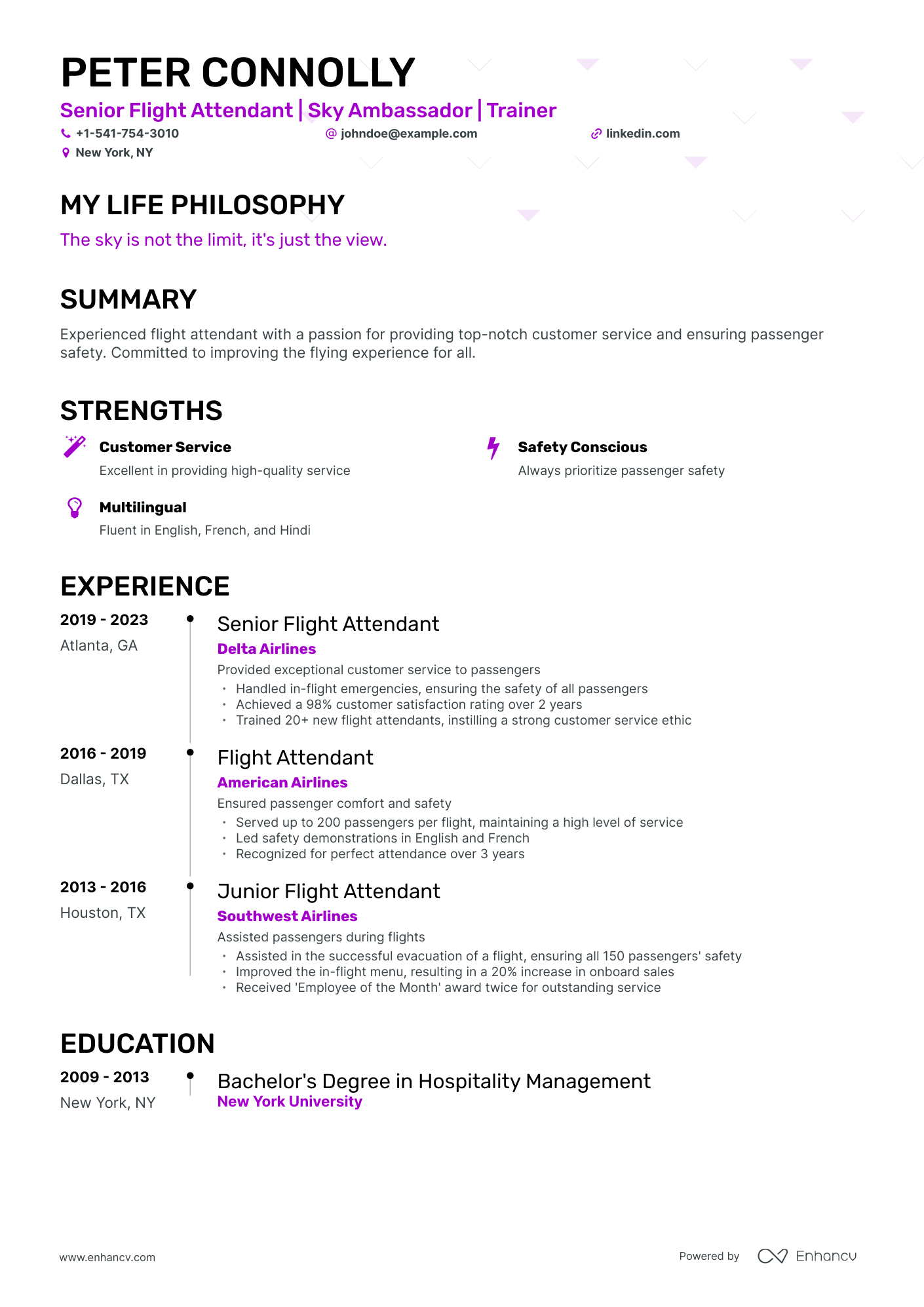 Timeline Flight Attendant Resume Template
