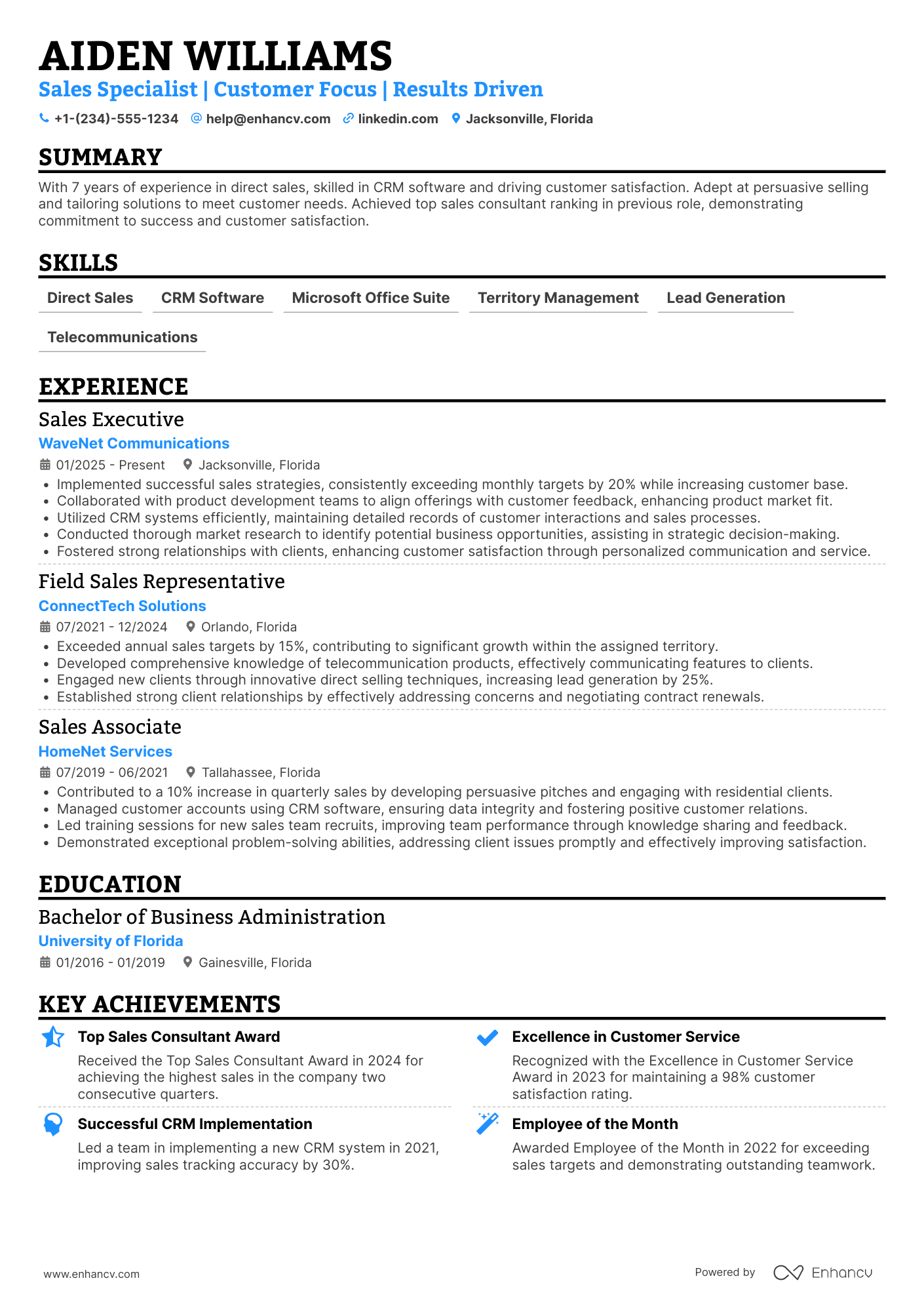 A resume example of a Door To Door Sales