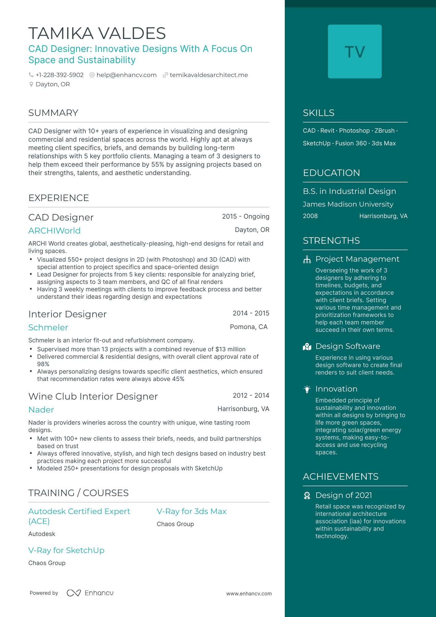 One Page Cad Designer Resume Template