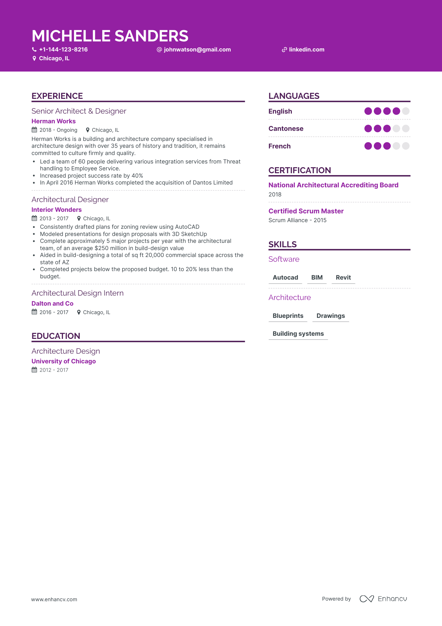 5 Architect Resume Examples & Guide for 2024