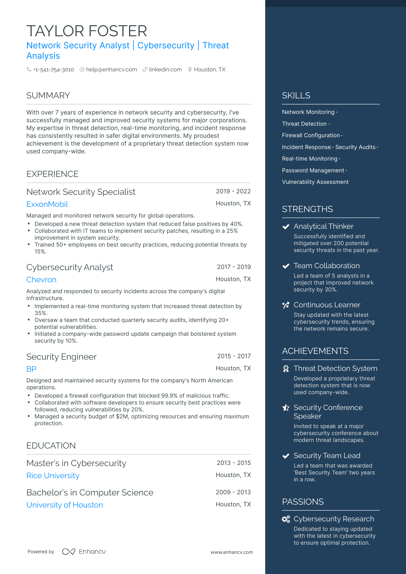 One Page Security Analyst Resume Template