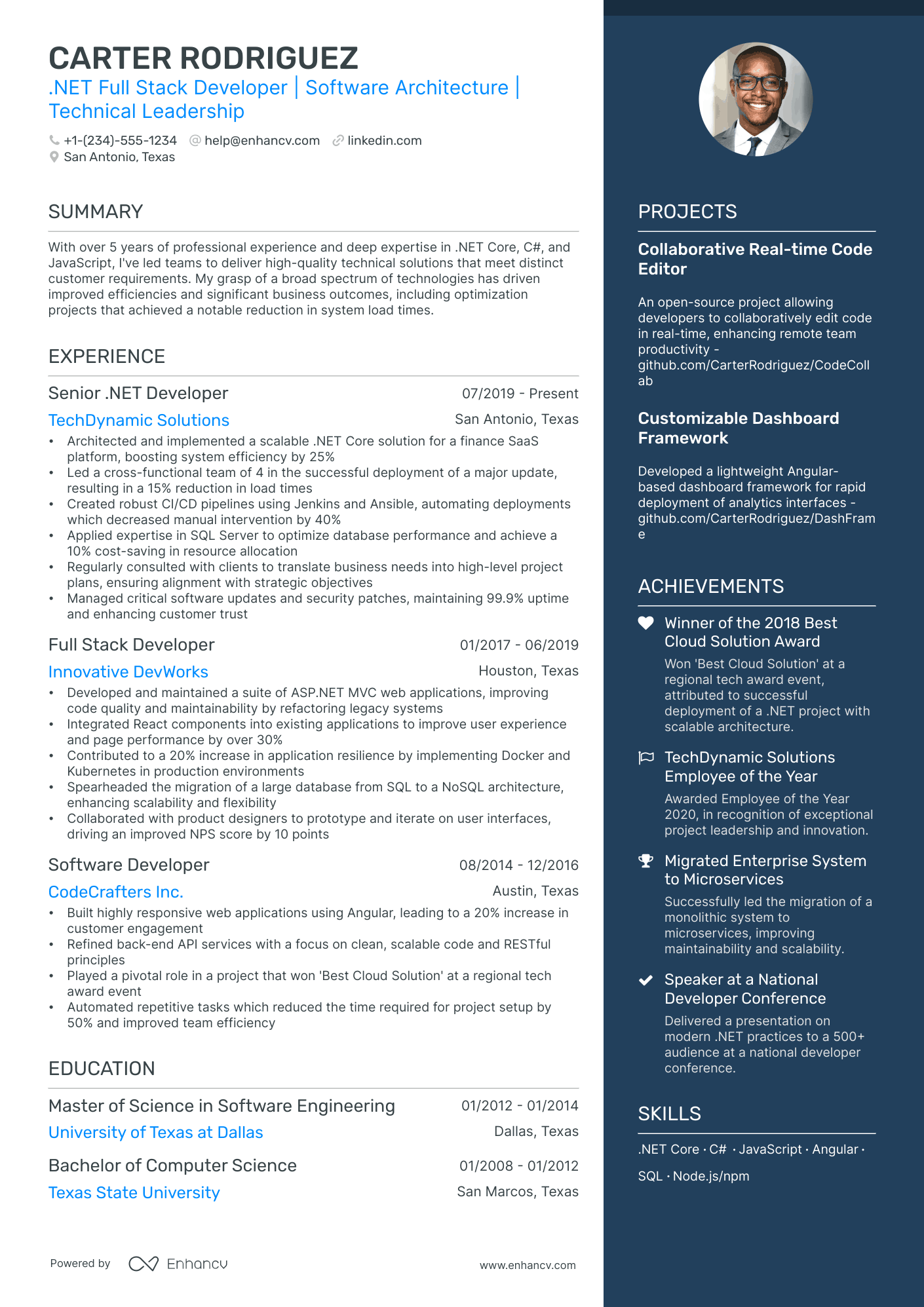 resume sample for .net developer