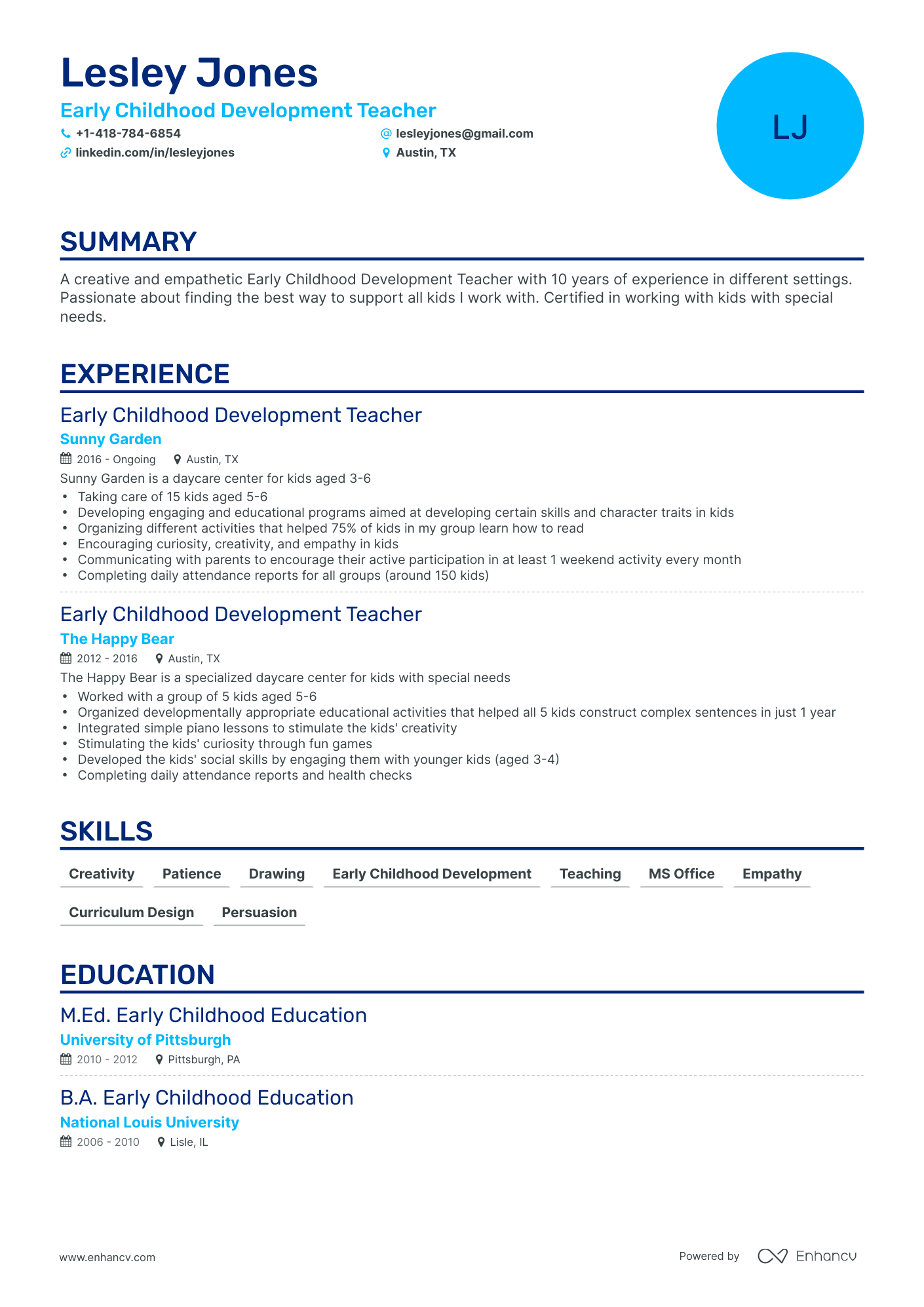 Classic Early Childhood Teacher Resume Template