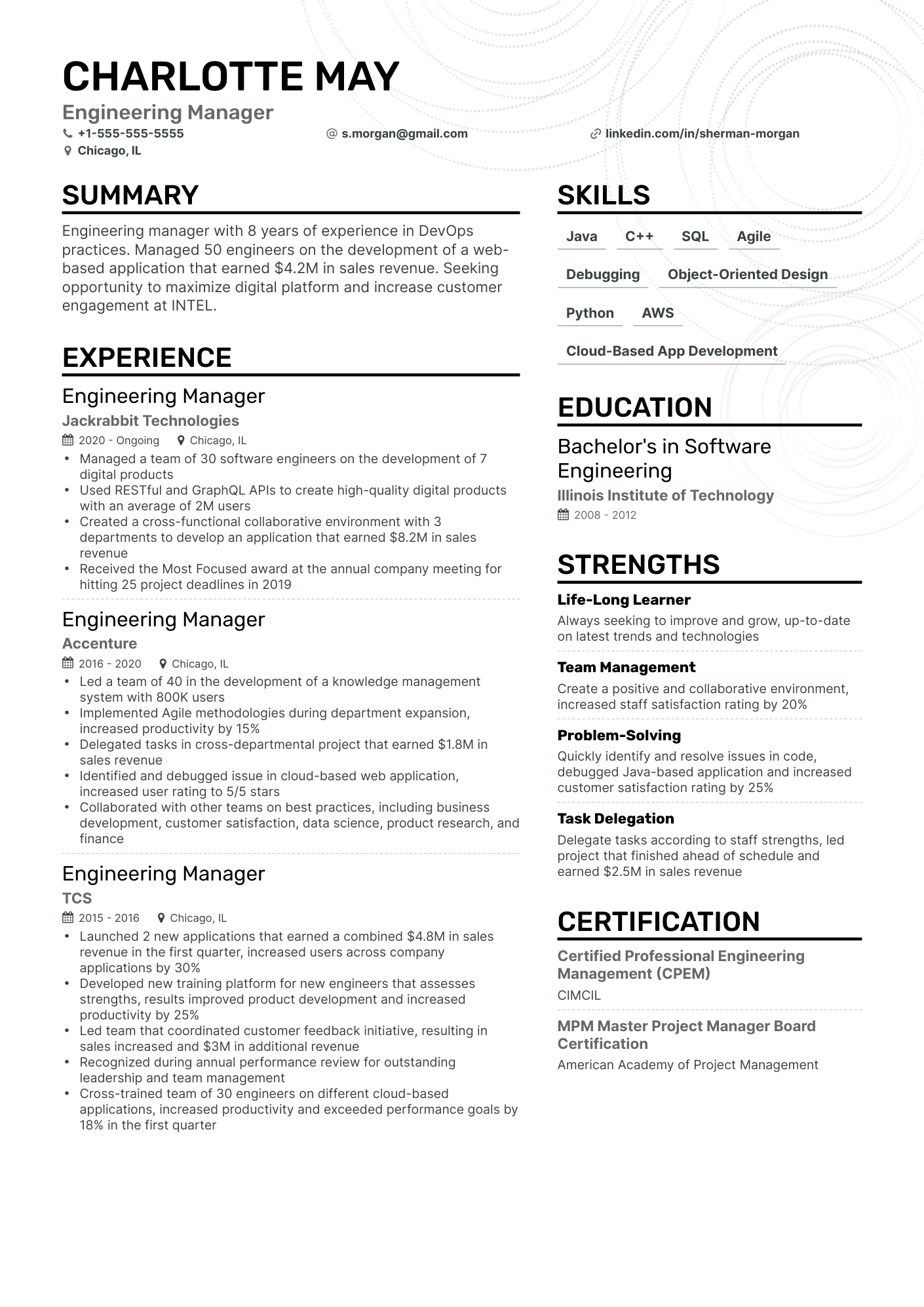 Simple Engineering Manager Resume Template