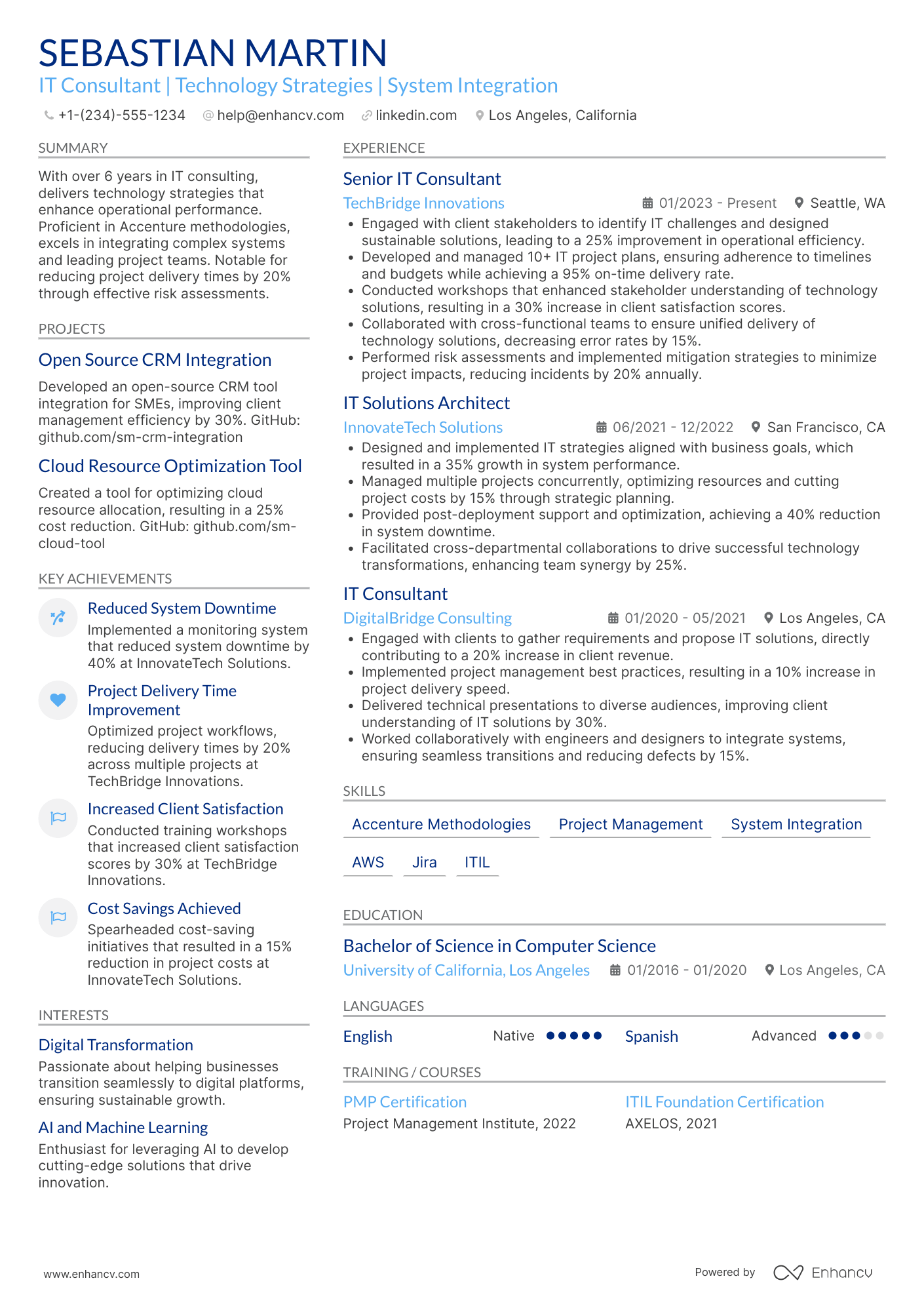 A resume example of a Accenture Mid Level IT Consultant