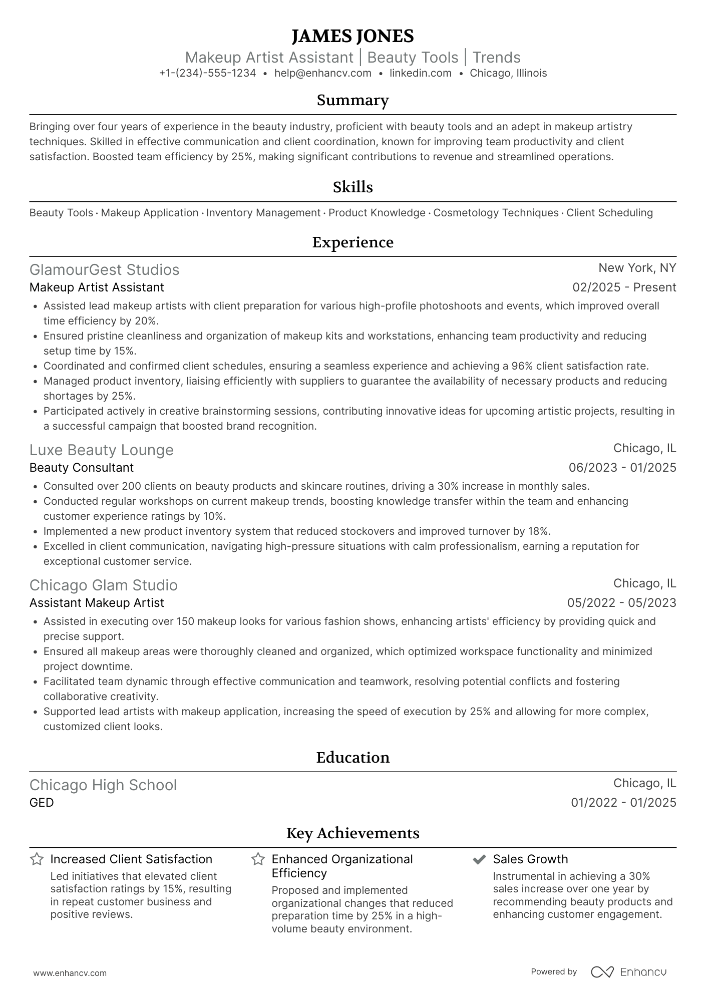 A resume example of a Makeup Artist Assistant
