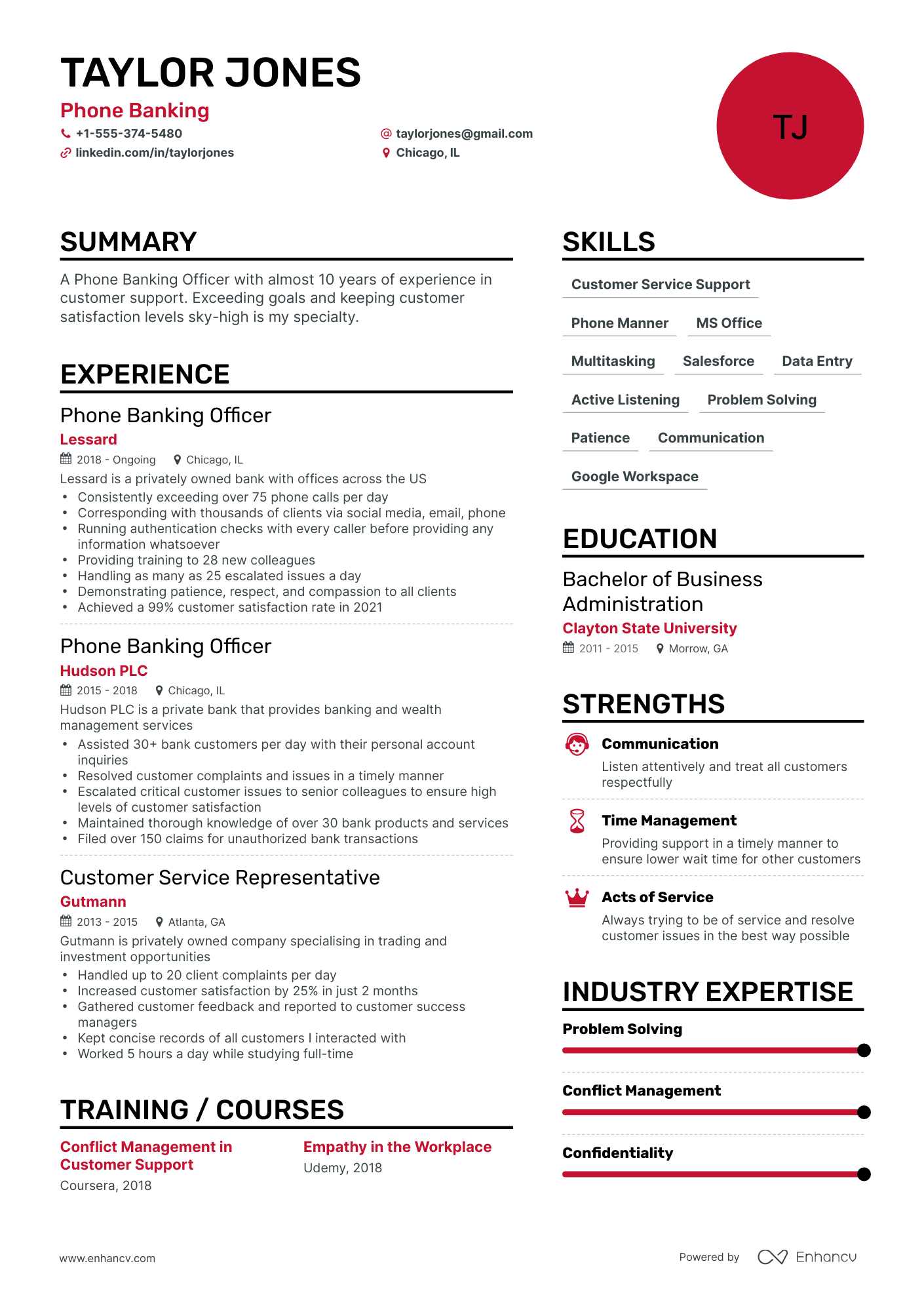 Simple Phone Banking Resume Template