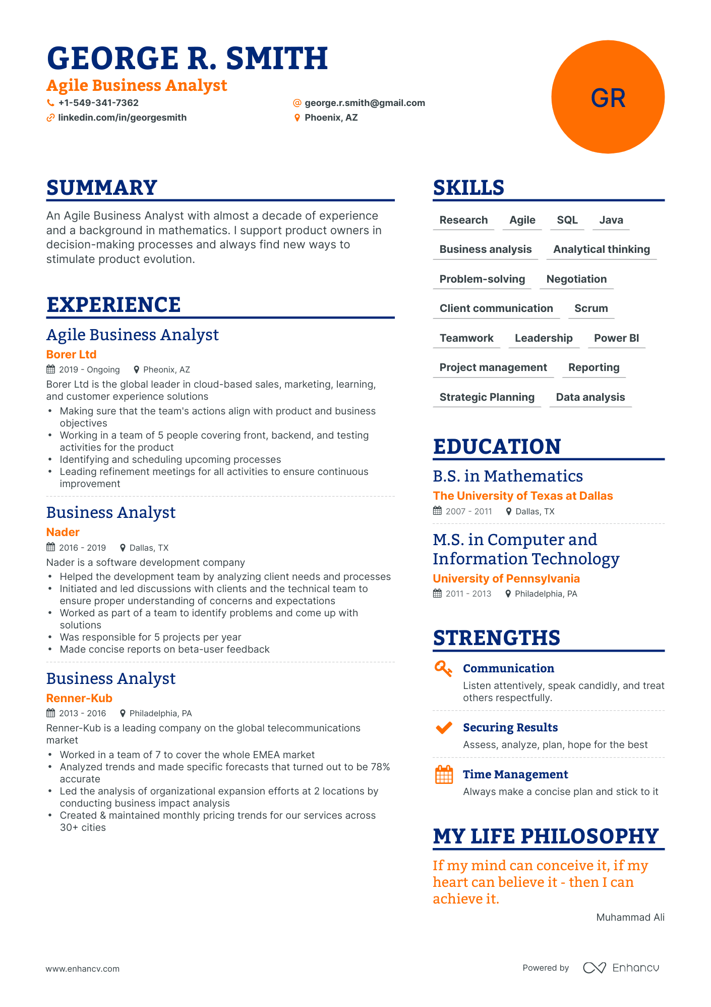 Simple Agile Business Analyst Resume Template