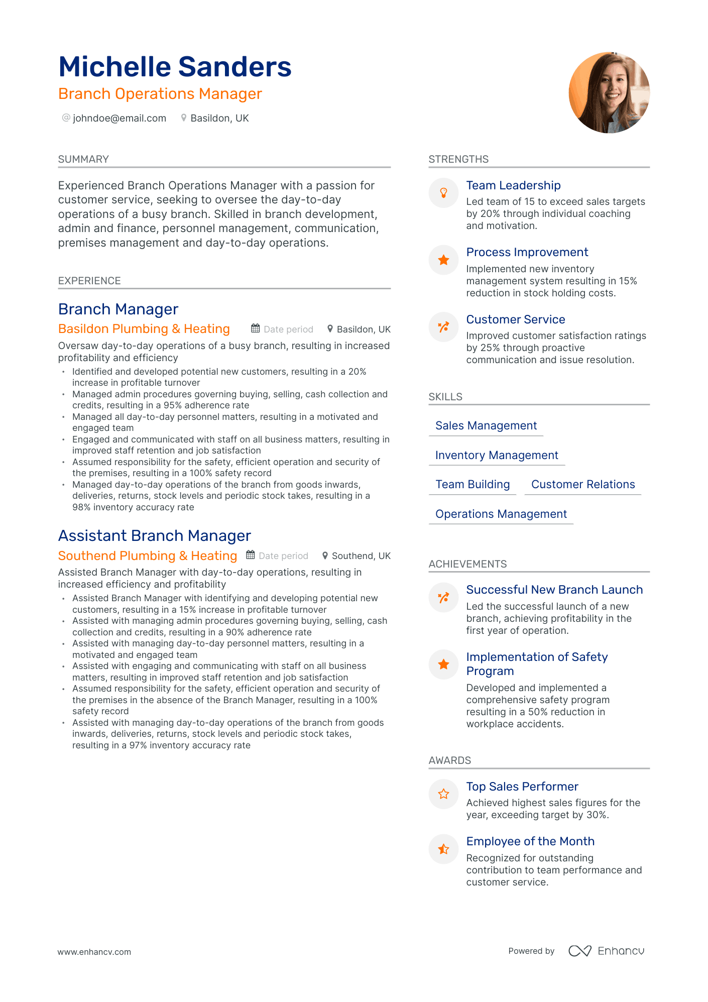 Modern Branch Operations Manager Resume Template