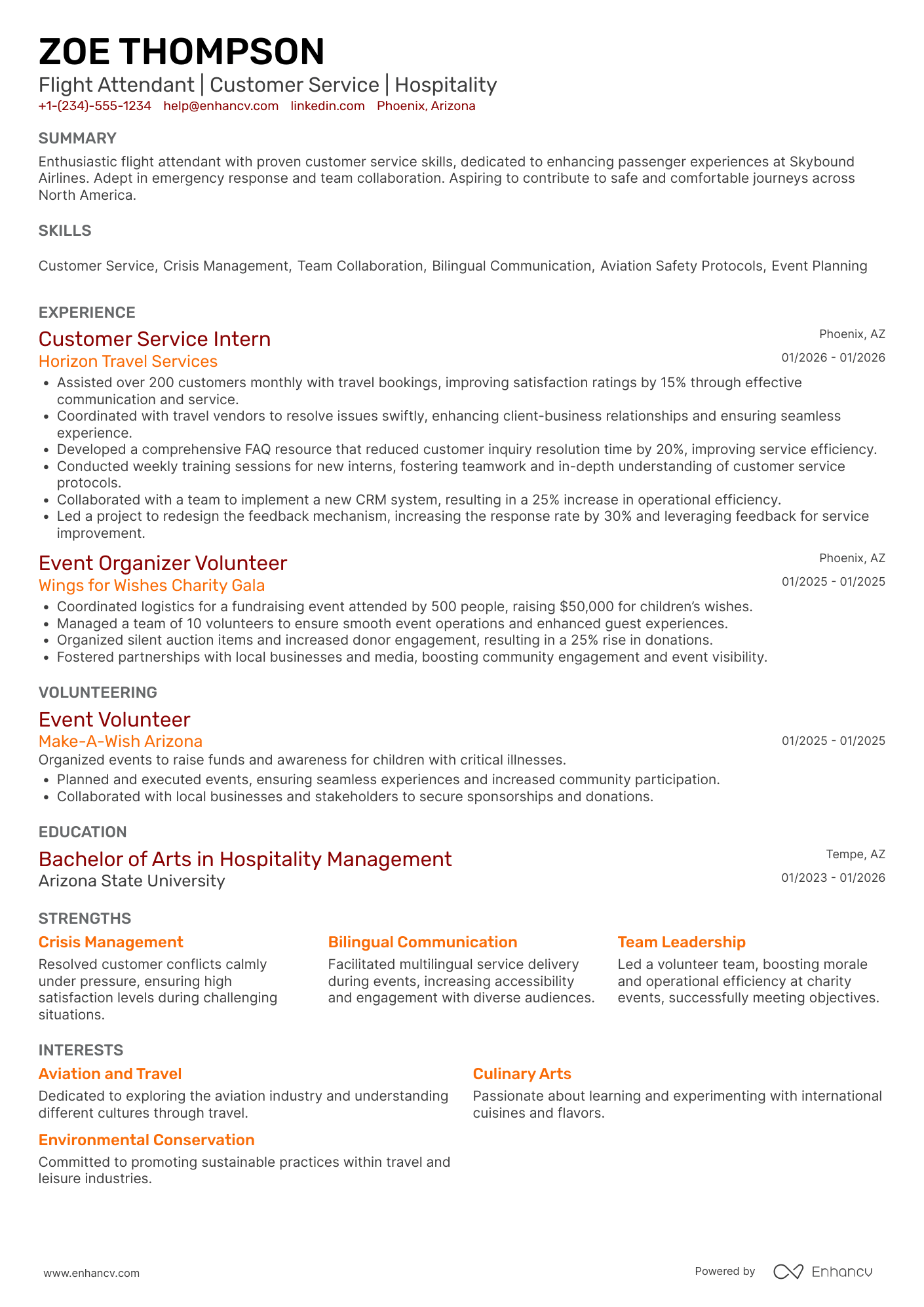 A resume example of a Entry Level Flight Attendant