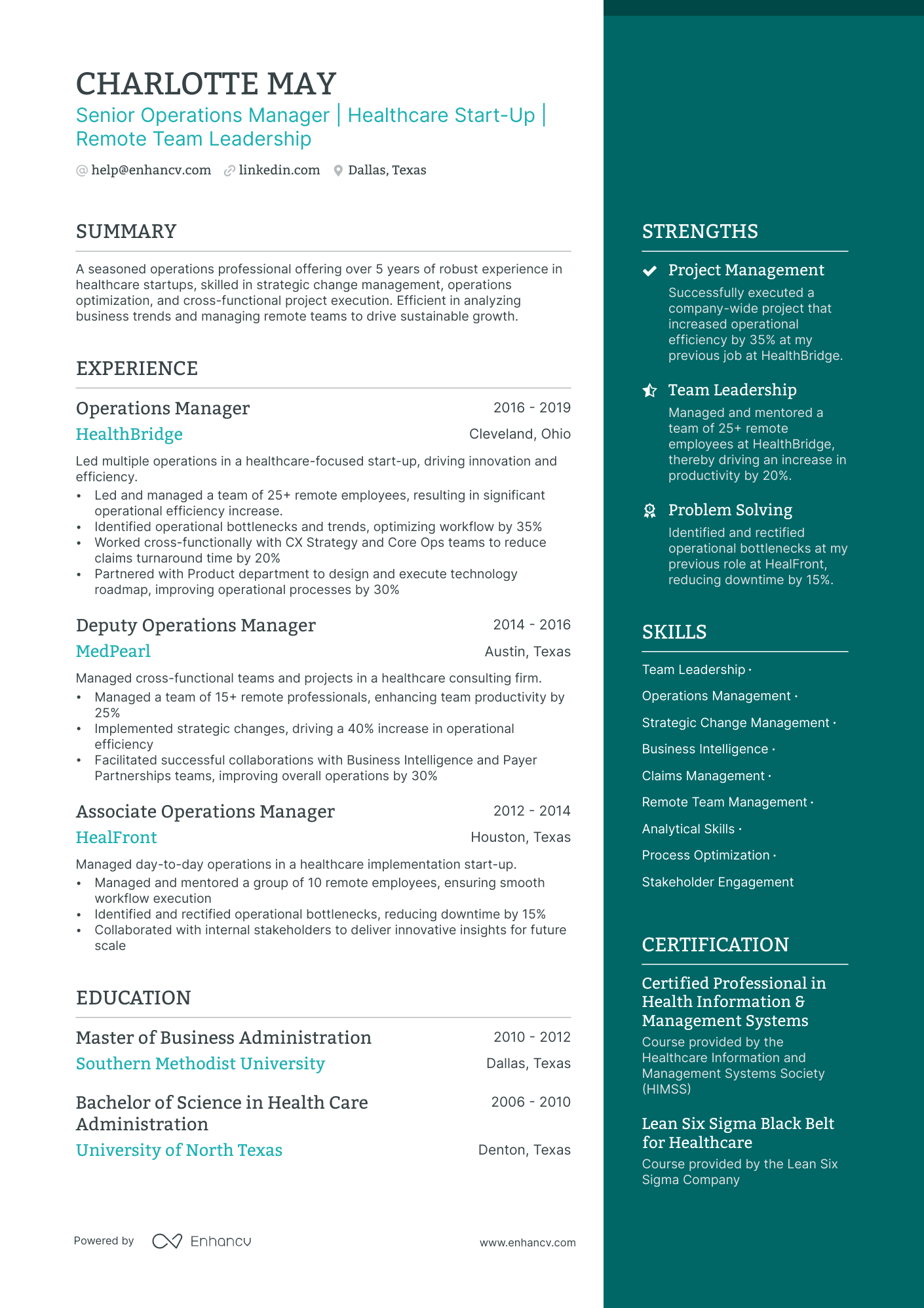 resume examples operations manager