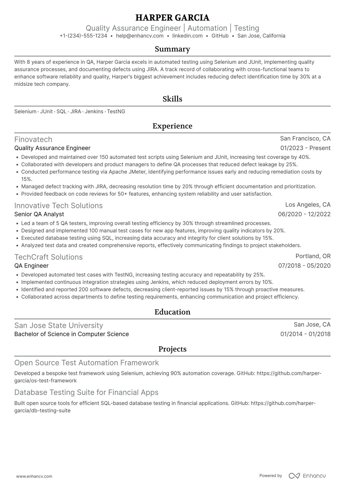 A resume example of a Quality Assurance Engineer