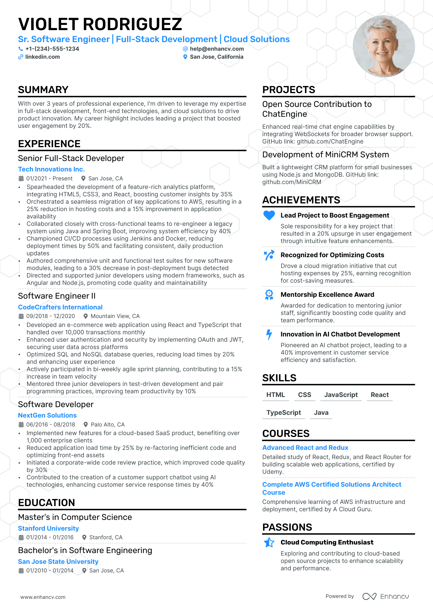 software engineer resume with projects