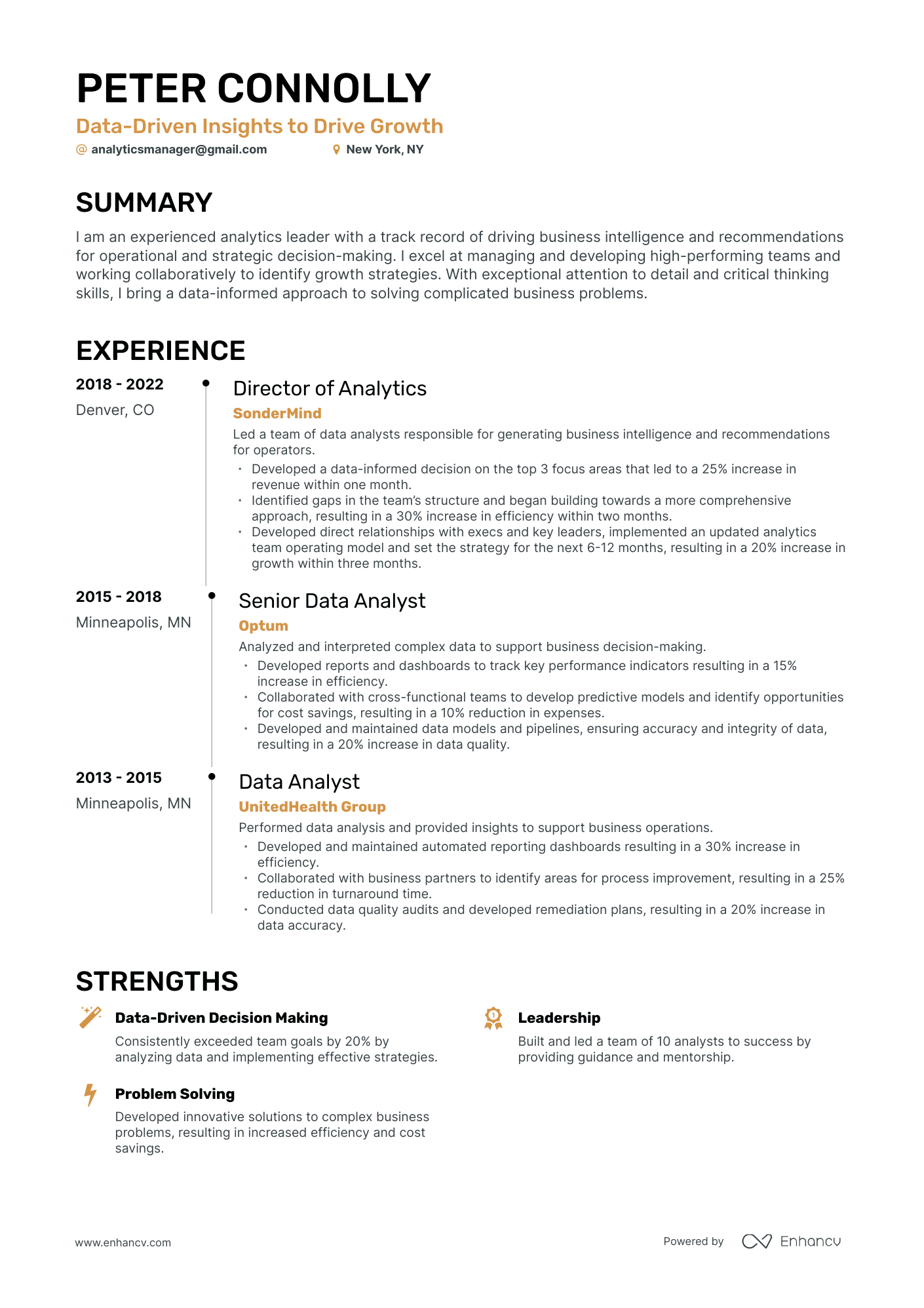 Timeline Analytics Manager Resume Template